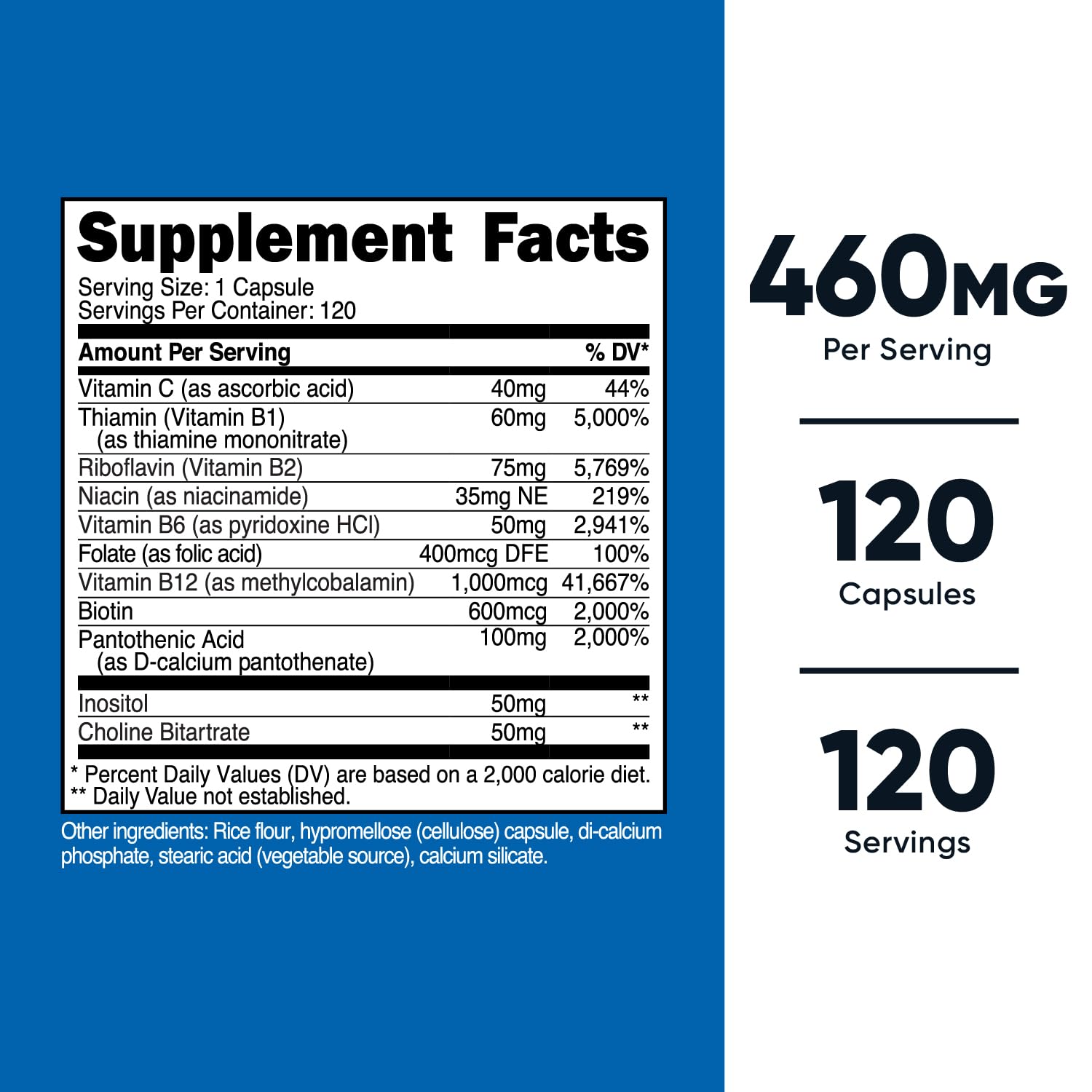 Nutricost High Potency Vitamin B Complex 460mg, 120 Capsules - with Vitamin C - Energy NutricostAu supplements