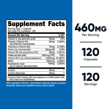 Nutricost High Potency Vitamin B Complex 460mg, 120 Capsules - with Vitamin C - Energy NutricostUS supplements