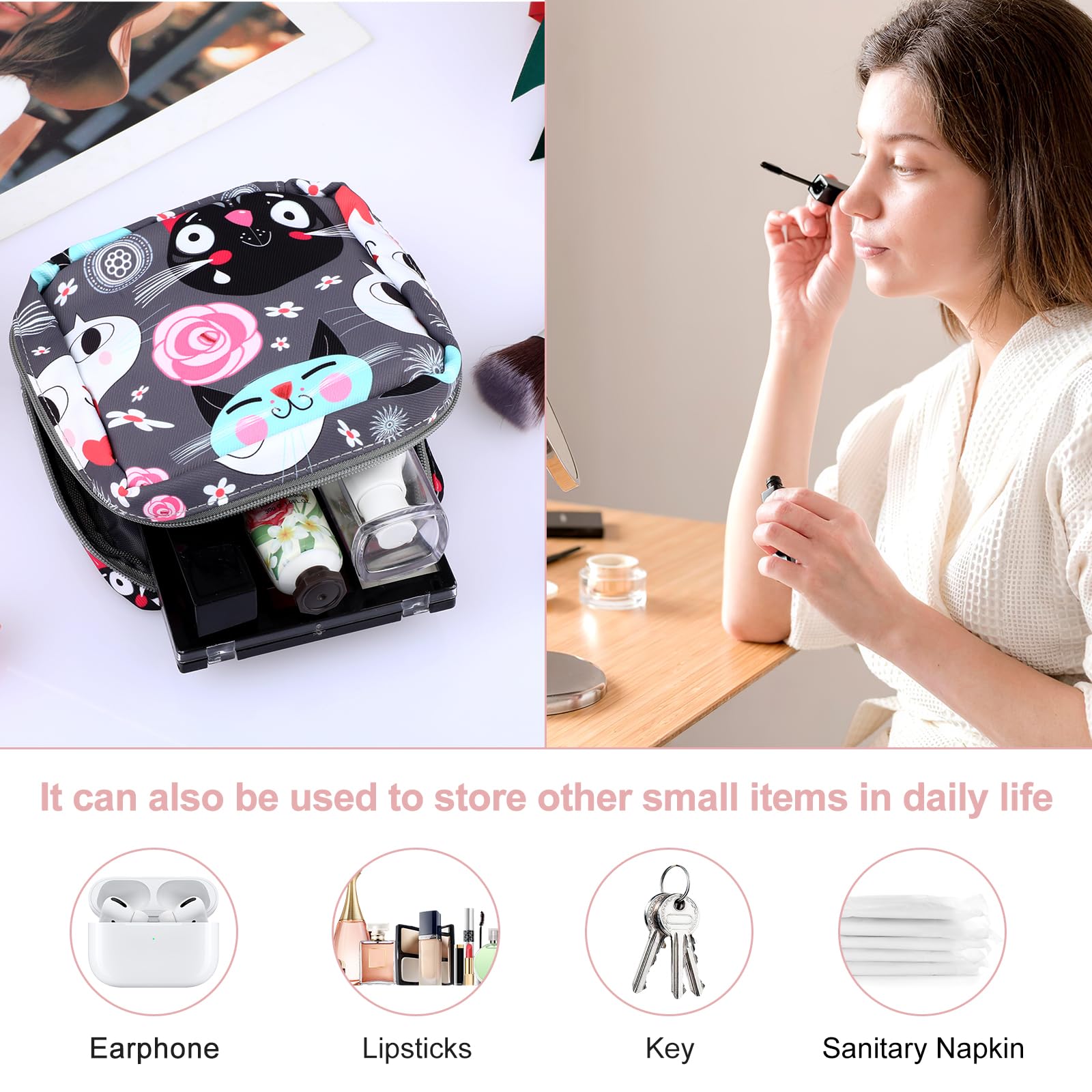 Abeillo 2Pcs Period Bag with Heart Carbiner, Sanitary Pad Storage Bag Samll Period Pouch AbeilloAu supplements