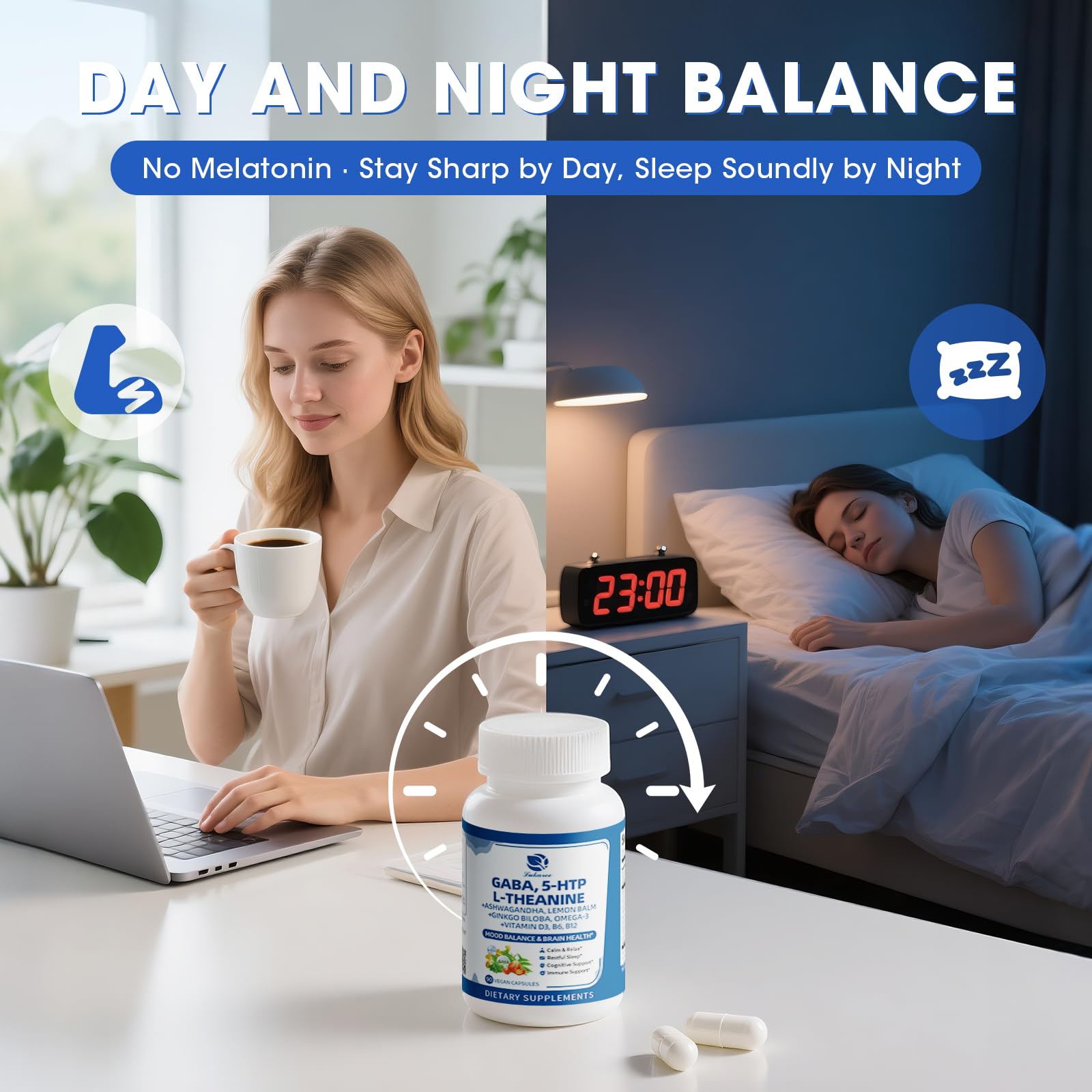 GABA Supplements 750mg with L Theanine, 5HTP, Ashwagandha, Lemon Balm, Ginkgo Biloba, Omega-3, 10 in 1 GABA Calm Capsules for Sleep, Relaxation, Focus, Mood Support, Cortisol Balance - 90CT LukareeAu supplements