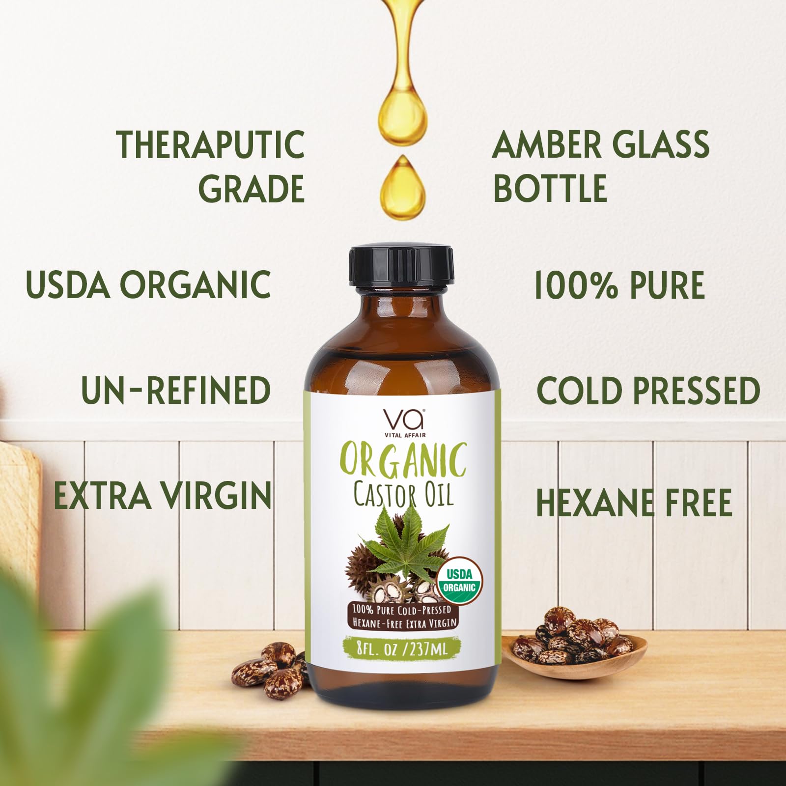 VITAL AFFAIR Castor Oil Organic Cold Pressed Unrefined Glass Bottle- USDA Certified Organic Castor Oil VITAL AFFAIRAu supplements
