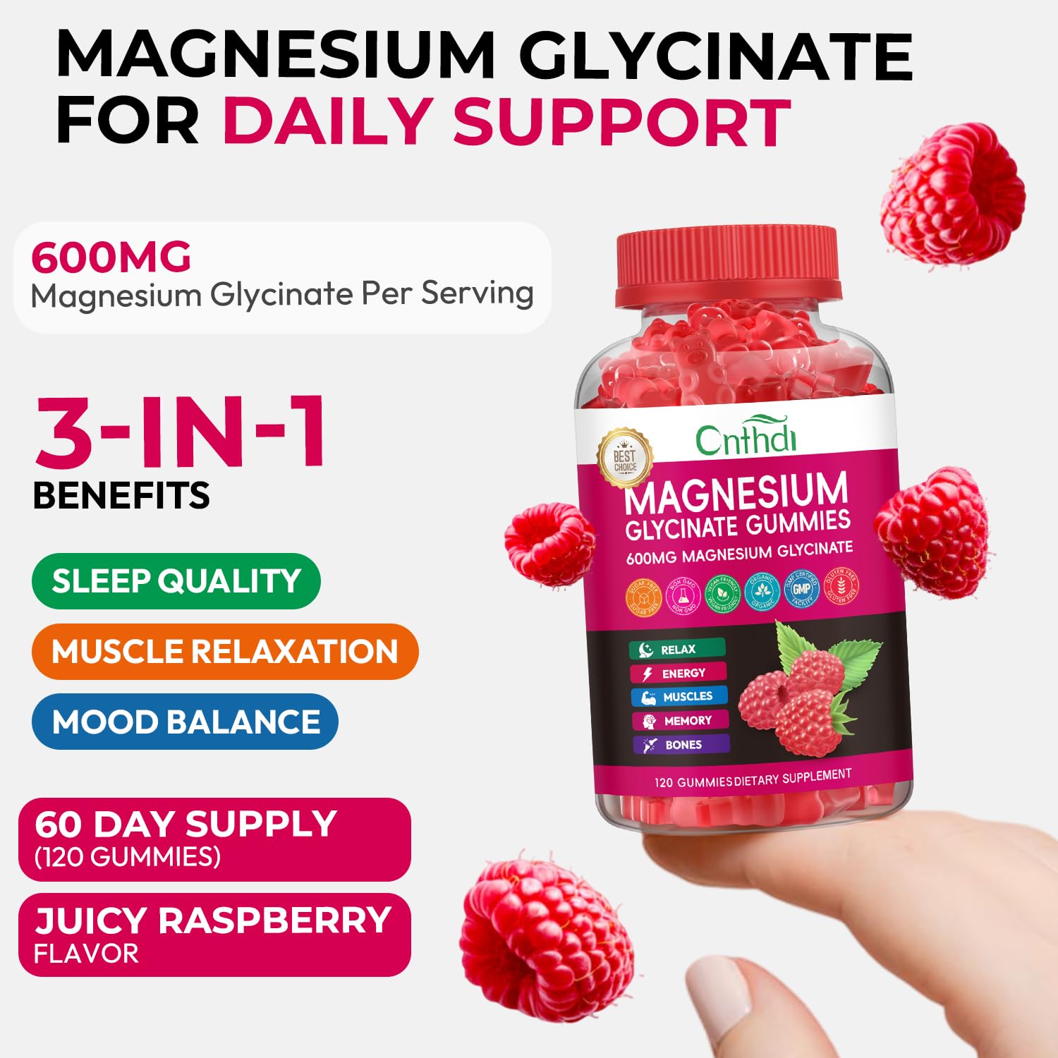 Magnesium Glycinate Gummies 600mg, High Absorption Magnesium Gummies, Black Currant Oil, Calcium, Vitamin B6, Sugar Free Chews for Adults & Kids Relaxation, Stress Relief, Night Rest CNFHDIAu supplements