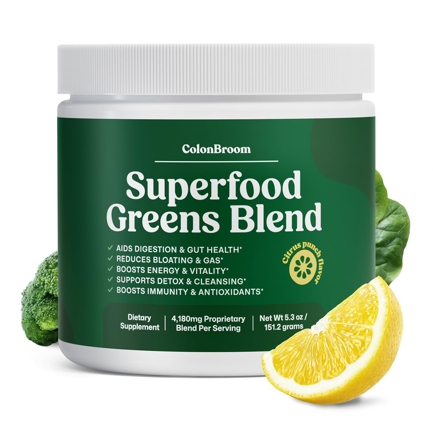 ColonBroom Superfood Greens Powder Supplement | Super Greens Juice Powder with Probiotics, Prebiotics, Spirulina & Chlorella | Natural for Energy, Immunity, Digestion & Detox Support | 28 Servings ColonBroomAu supplements