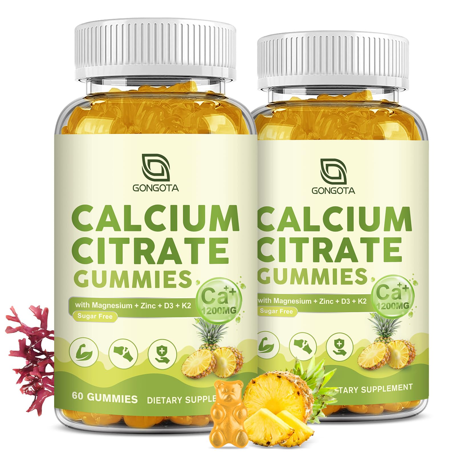 Calcium Citrate Gummies for Women, 1200mg Calcium Citrate Magnesium with Vitamin C D3 K2, Absorption Calcium Supplements for Bone, Muscle, Immune, Sugar Free (120Count) GONGOTAAu supplements