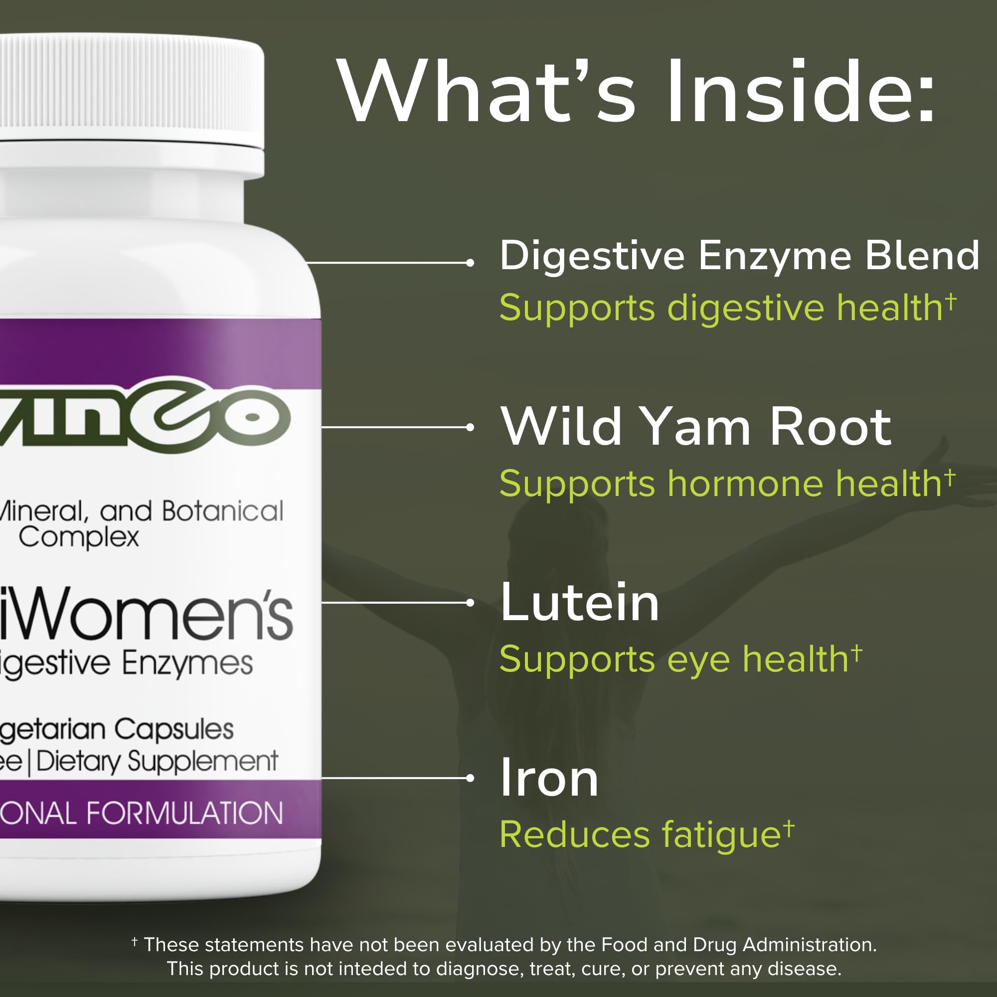 Vinco Inc - MultiWomen’s with Digestive Enzymes Daily Supplement | (90 Capsules) | Multivitamin for Women | Supports Energy, Hormone Balance, Immunity & Digestion | Gluten Free & Vegetarian VincoAu supplements