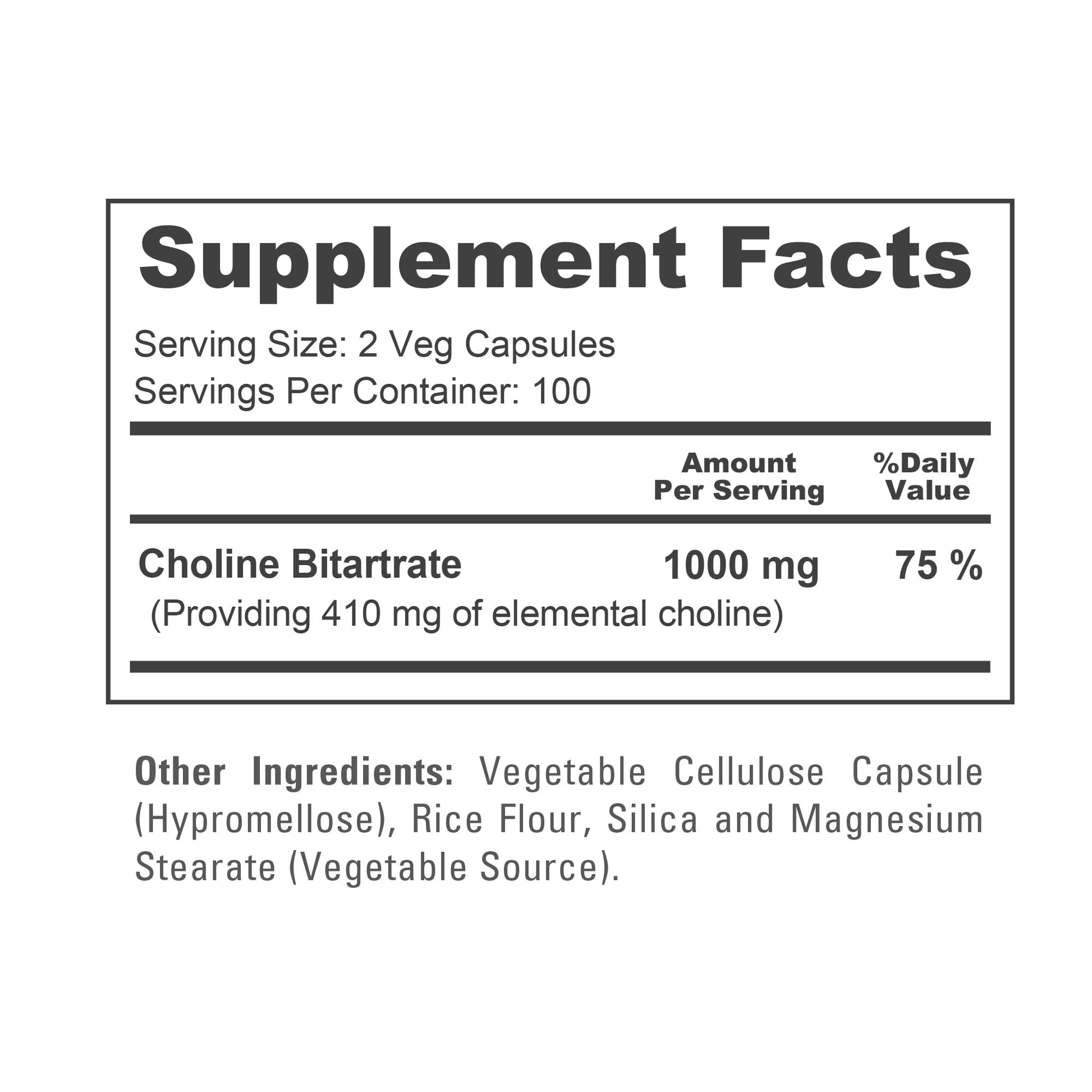NusaPure Choline Bitartrate - Suitable for Vegetarian/Vegan, Non - GMO - 1000 mg 200 Capsules NusaPureAu supplements