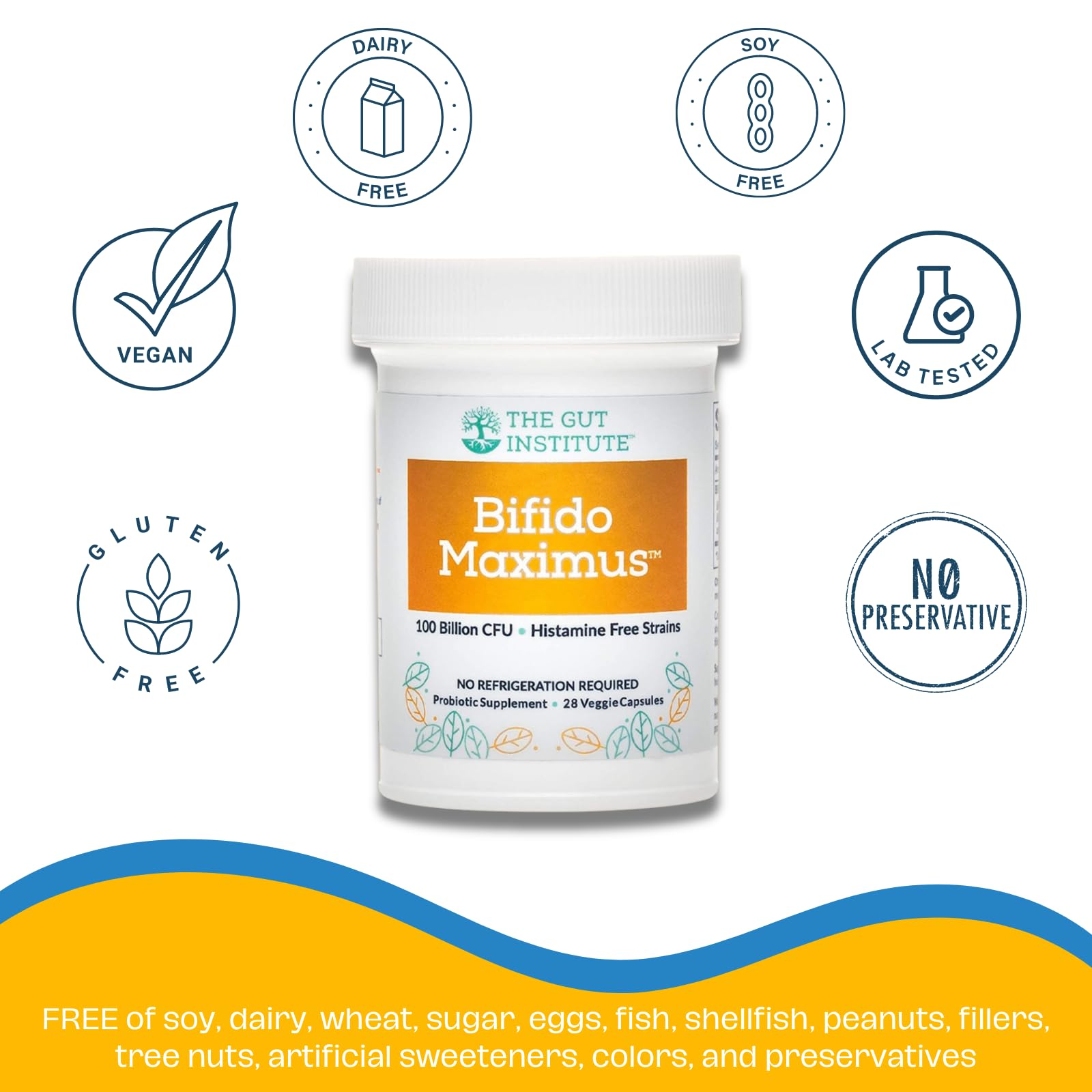 The Gut Institute Bifido Maximus Ultra High Potency Probiotics for Women and Men - Bifidobacterium longum 100 Billion CFUs - 28 ct - 7 Strains - No Histamines - No Refrigeration Needed - Made in USA The Gut InstituteAu supplements