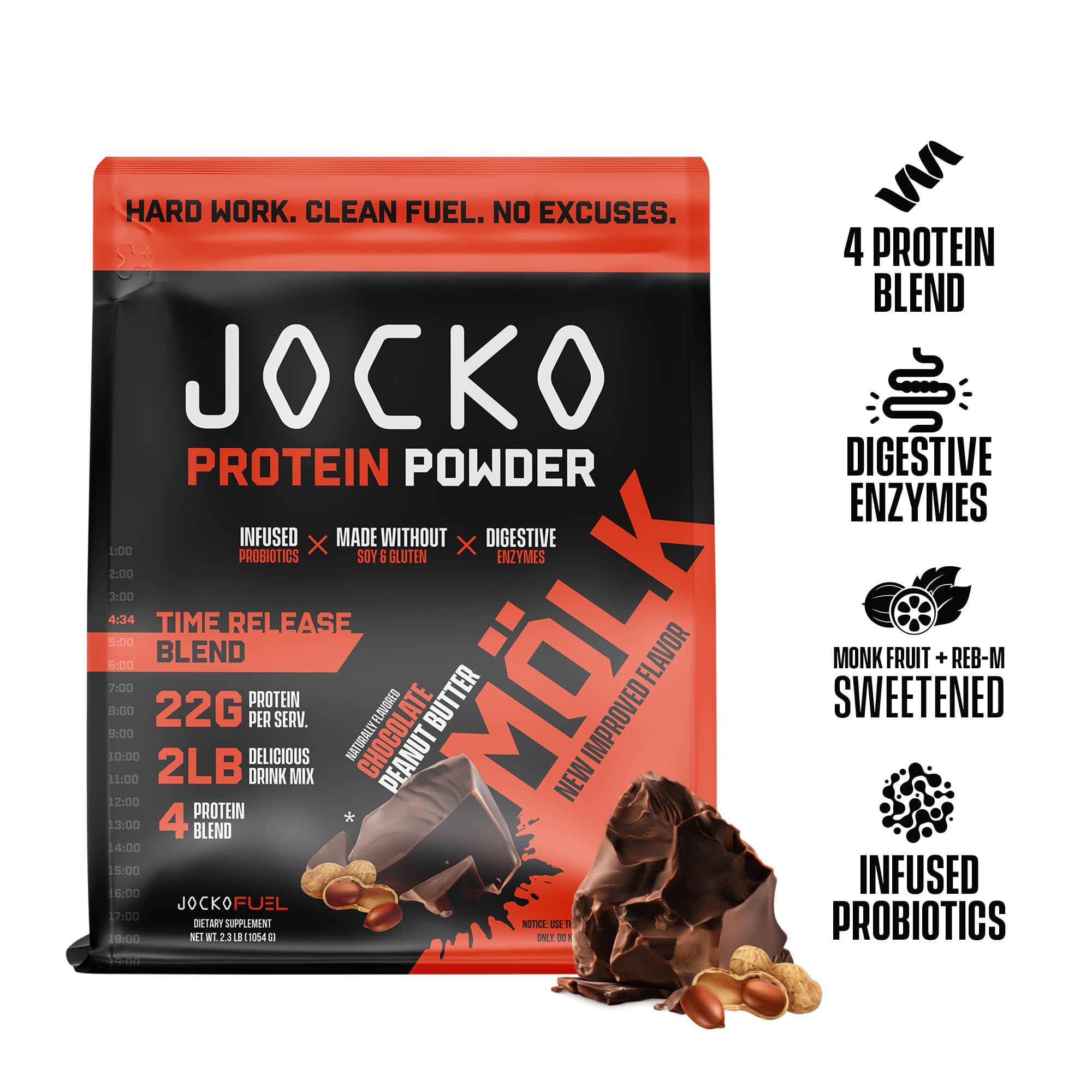 Jocko Mölk Chocolate Peanut Butter Whey Protein Powder - Keto, Probiotics, Grass Fed Jocko FuelUS supplements