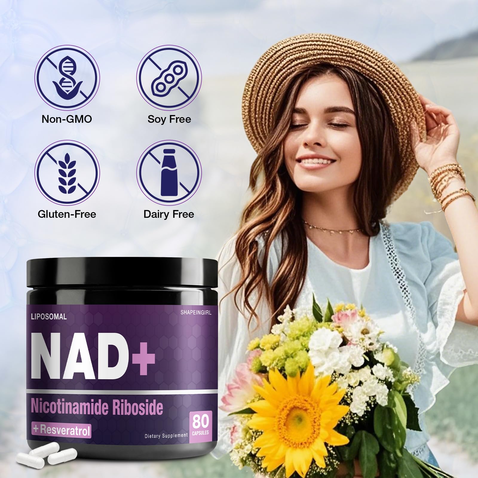 SHAPEINGIRL NAD Supplement - Nicotinamide Riboside Resveratrol 900mg, Liposomal NAD Supplement for Women and Men, NAD Plus Pure Organic SHAPEINGIRLAu supplements