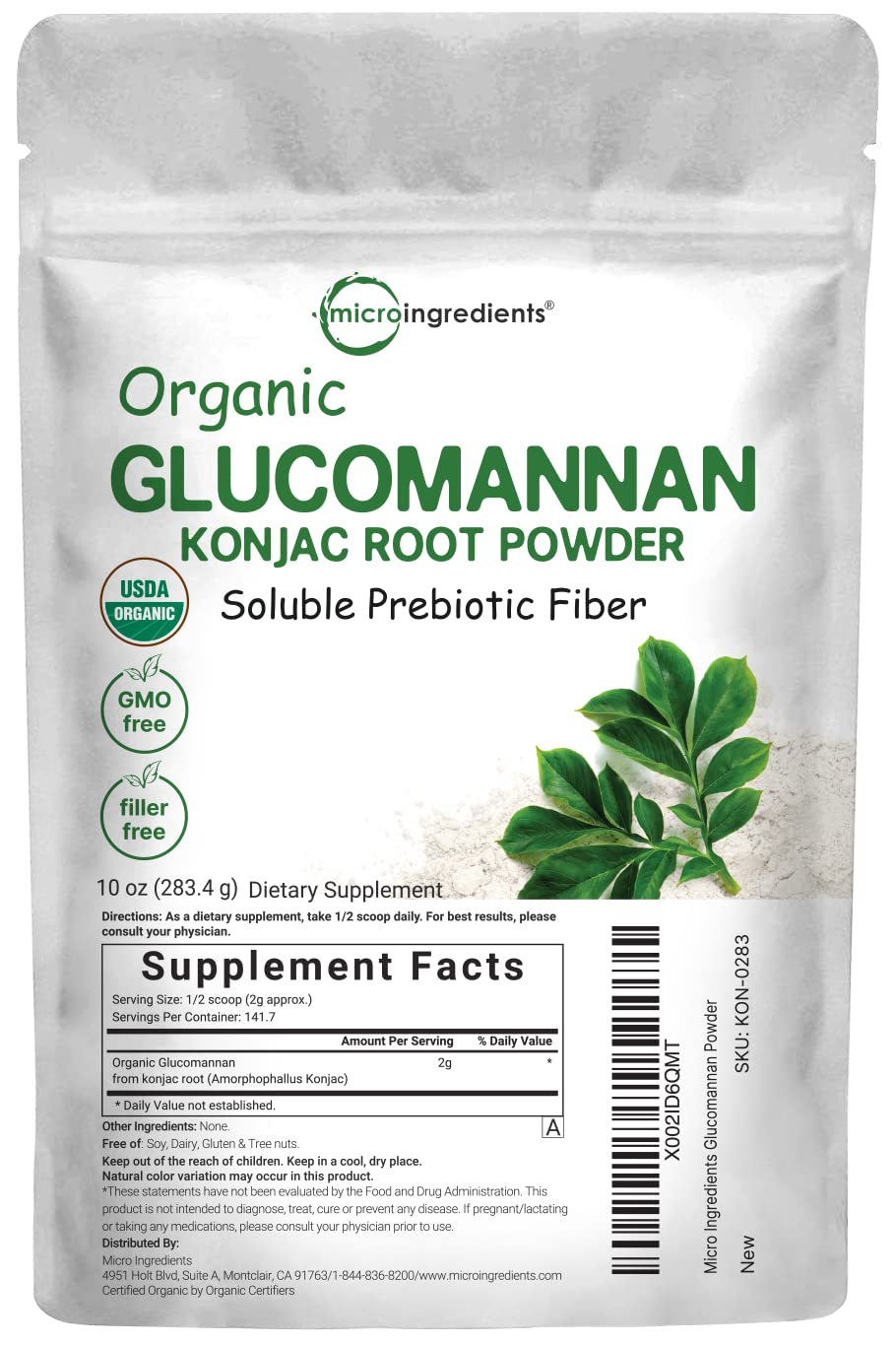 Organic Glucomannan Konjac Root Powder (Konjac Gel Powder), 10 Ounce, Soluble Fiber & Prebiotics Micro IngredientsUS supplements