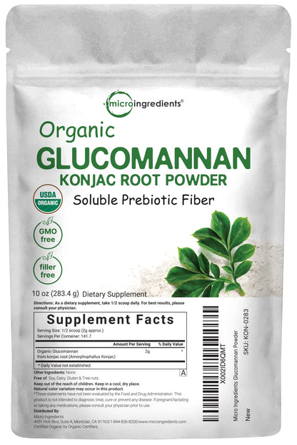 Organic Glucomannan Konjac Root Powder (Konjac Gel Powder), 10 Ounce, Soluble Fiber & Prebiotics Micro IngredientsUS supplements
