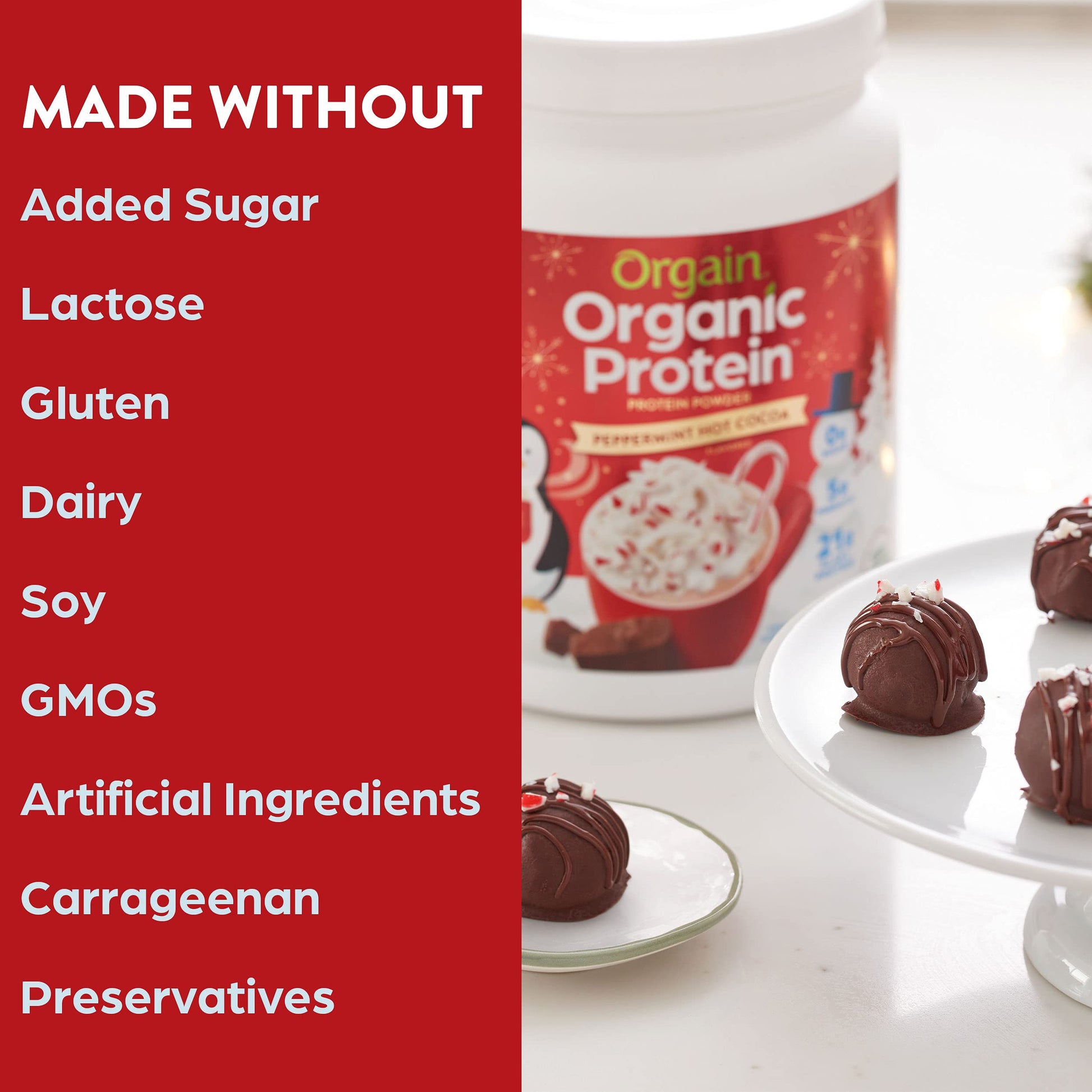 Orgain Organic Vegan Protein Powder, Peppermint Hot Cocoa Seasonal Holiday Flavor OrgainUS supplements