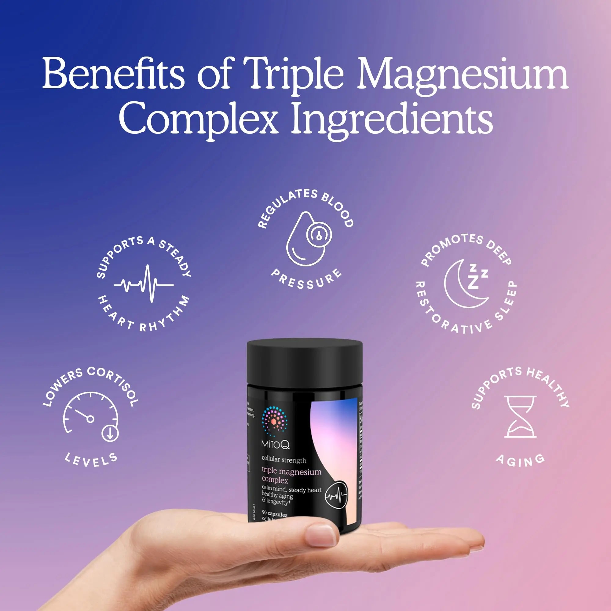 MitoQ Triple Magnesium Complex | Magnesium Glycinate, Taurinate, Oxide with GABA for Heart Health, Stress Management, & Deeper Sleep | High Absorption | 90 Capsules MitoQnz supplements