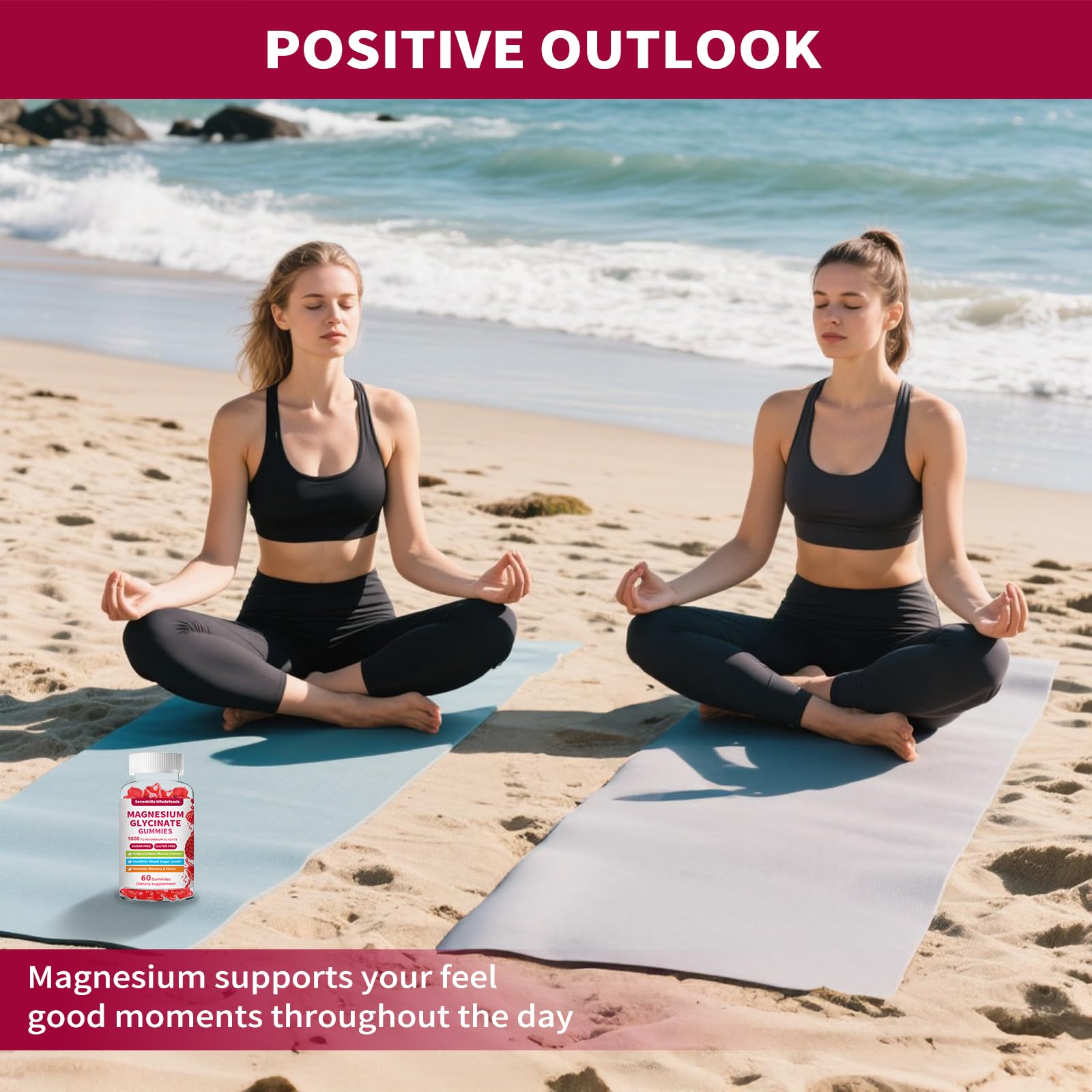 Magnesium Glycinate Gummies 1000mg - Sugar Free Magnesium Potassium Supplement for Relaxation, Calm, Stress Relief, and Sleep Support for Adults & Kids - 60 Raspberry Gummies Sevenhills WholefoodsAu supplements