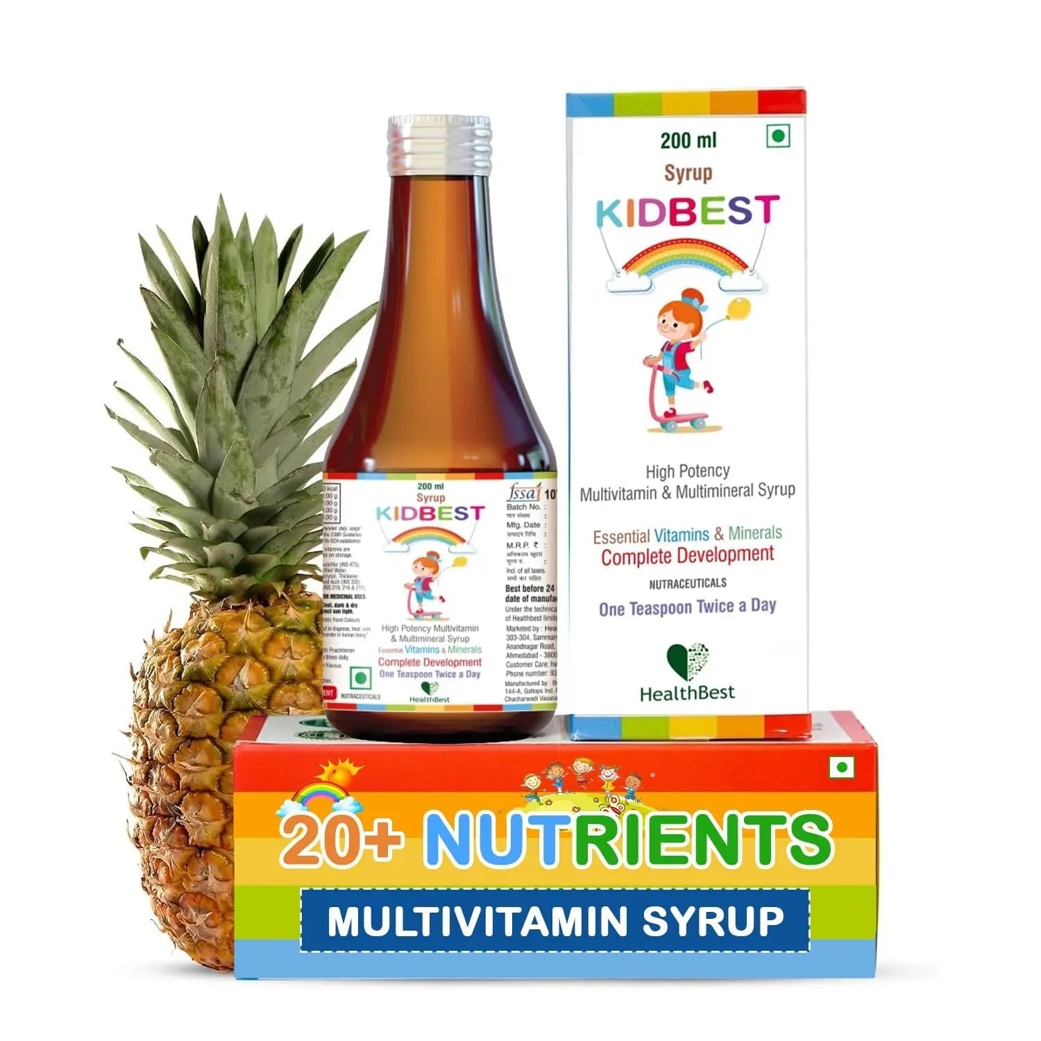 Kidbest Multivitamin Syrup for Kids 3-13 Years – Liquid Formula with 20 Nutrients for Appetite, Immunity, and Growth – Tasty Daily Vitamins HealthBestAu supplements