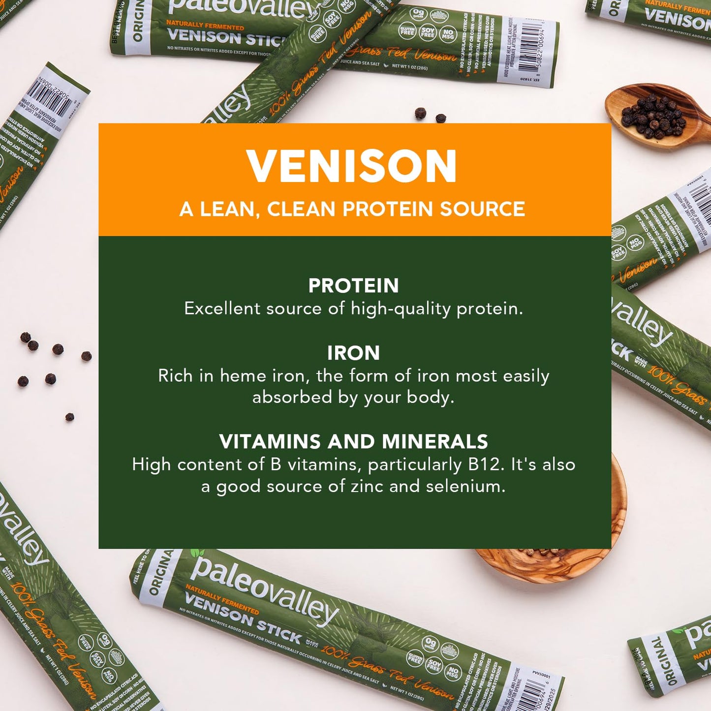 Paleovalley 100% Grass Fed Venison Sticks – 10 Pack – Keto-Friendly, High Protein, Low-Calorie Snack – Omega-3 Rich, Gluten-Free, Nitrate-Free, Naturally Flavored – Healthy On-the-Go Meat Snack PaleovalleyUS supplements