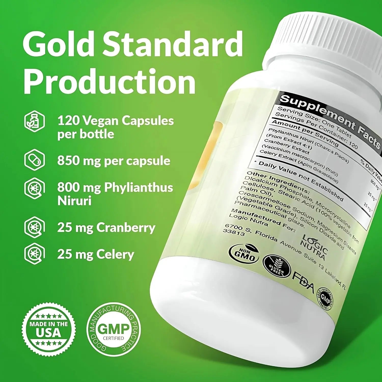 Logic Nutra Chanca Piedra Kidney Stone Breaker 120 Tablets 800 mg - Maximum Strength for Gallbladder & Urinary Cleanse with Phyllantus Niruri, Celery Seed Extract & Cranberry Extract Logic NutraAu supplements
