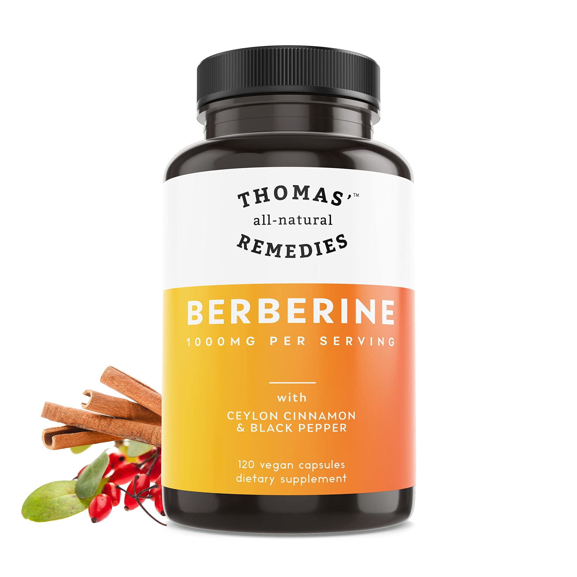 Thomas' all-natural Remedies Berberine 500mg (1000mg Per Serving)- 120 Vegan Capsules Thomas' all-natural RemediesAu supplements