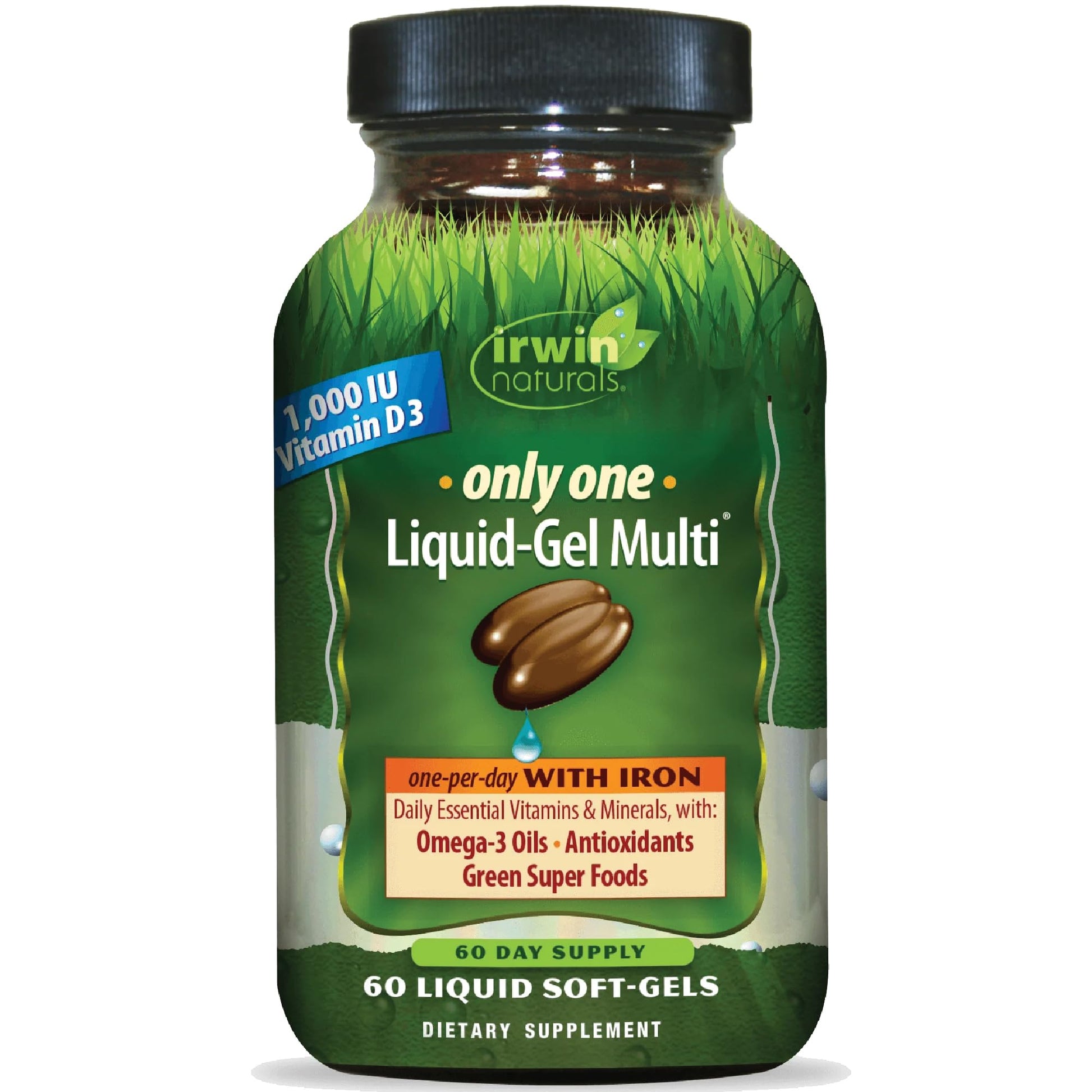 Irwin Naturals Only One Liquid-Gel Multi with Iron - 60 Liquid Softgels - Daily Essential Vitamins, Minerals, Antioxidants, Omega-3s & Green Super Foods Irwin NaturalsAu supplements