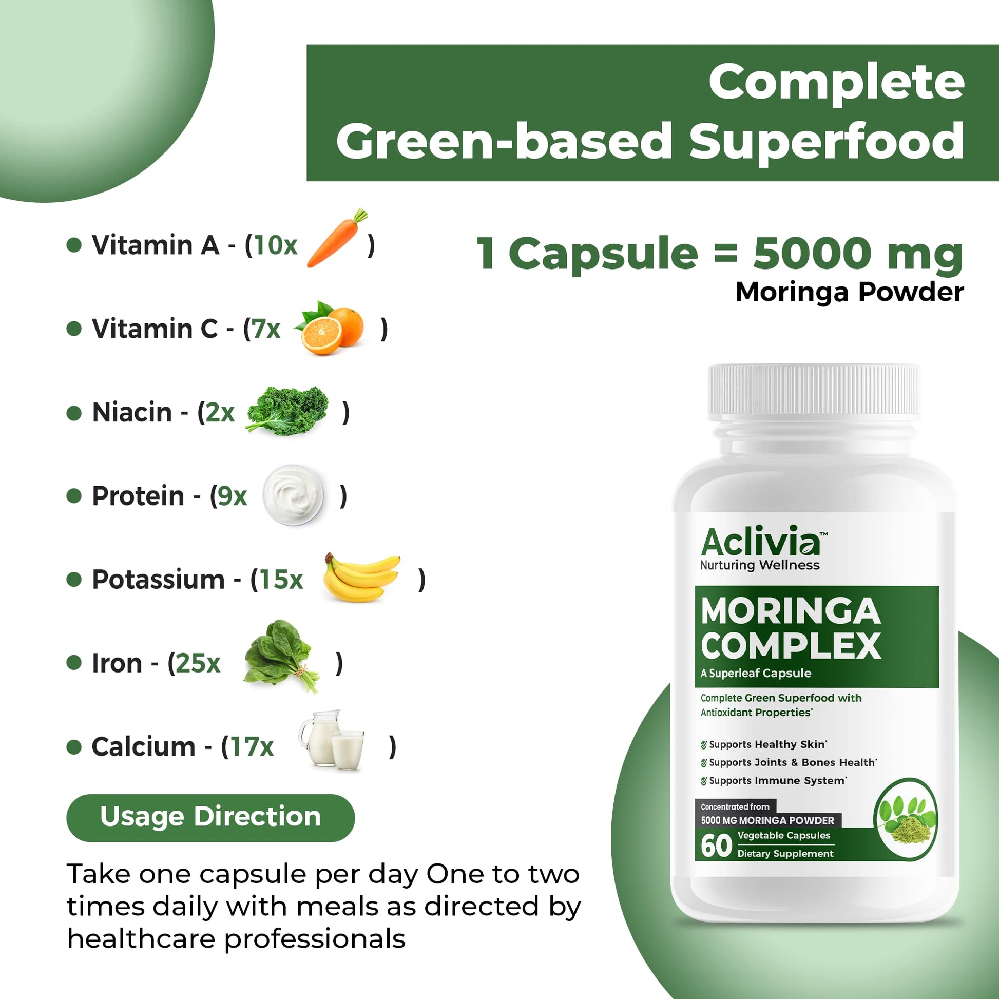Aclivia - Moringa Complex - Maximum Strength Moringa Oleifera Leaf & Seed Supplement - Superfood Capsules with Antioxidant Properties - 5000mg - 60 Capsules AcliviaAu supplements