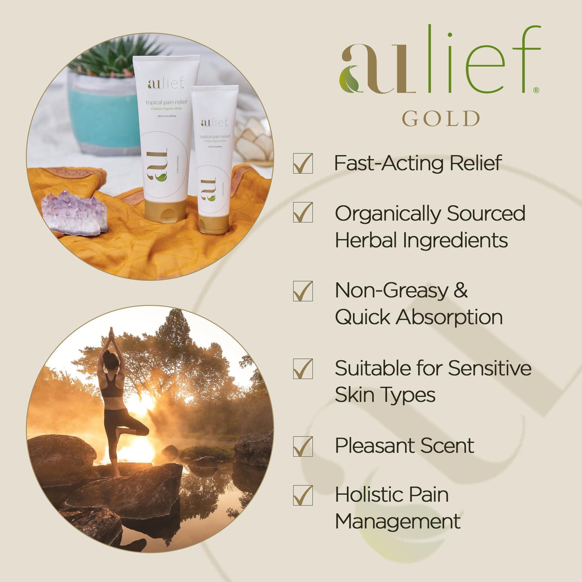 Aulief Gold Natural Pain Relief Cream – Organic Herbal Lotion for Arthritis, Joint Pain & Sore Muscles, Neck, Knee & Back Aches, Premium Organic Natural Pain Reliever, 3.2 Oz Tube AuliefAu supplements