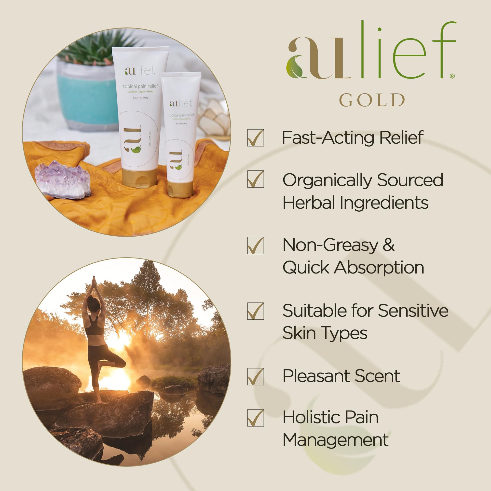 Aulief Gold Natural Pain Relief Cream – Organic Herbal Lotion for Arthritis, Joint Pain & Sore Muscles, Neck, Knee & Back Aches, Premium Organic Natural Pain Reliever, 3.2 Oz Tube AuliefAu supplements
