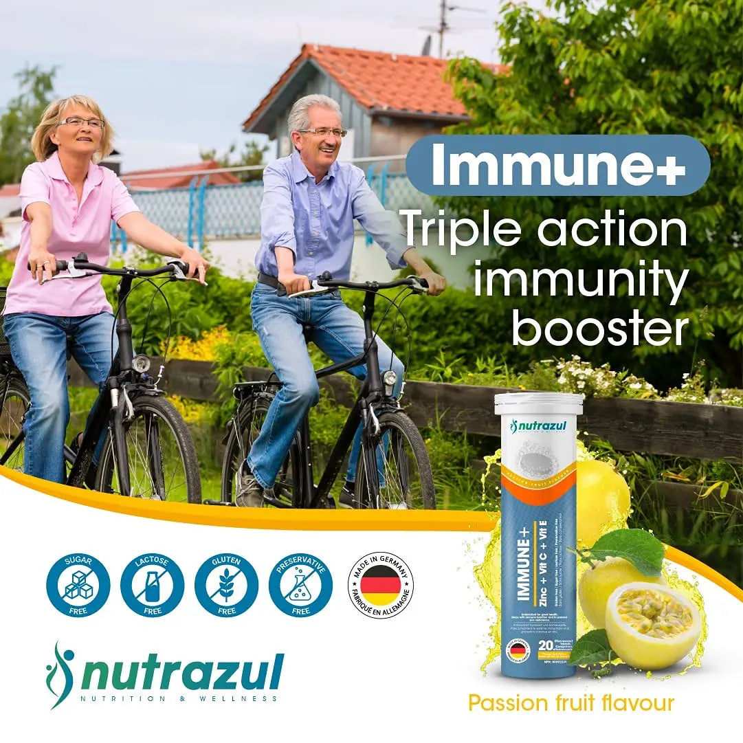 nutrazul Immune+ Effervescent Tablets | Vitamin C and Zinc with Vitamin E | 20 Tablets | Immune Support for Adults & Kids nutrazulAu supplements
