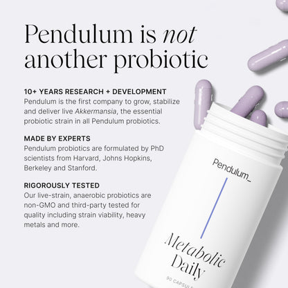 Pendulum Metabolic Daily - Multi-Strain Probiotic with Akkermansia muciniphila to Support Metabolism and Sustain Energy Levels - for Women and Men - 90 Capsules (1 Pack) PendulumUS supplements