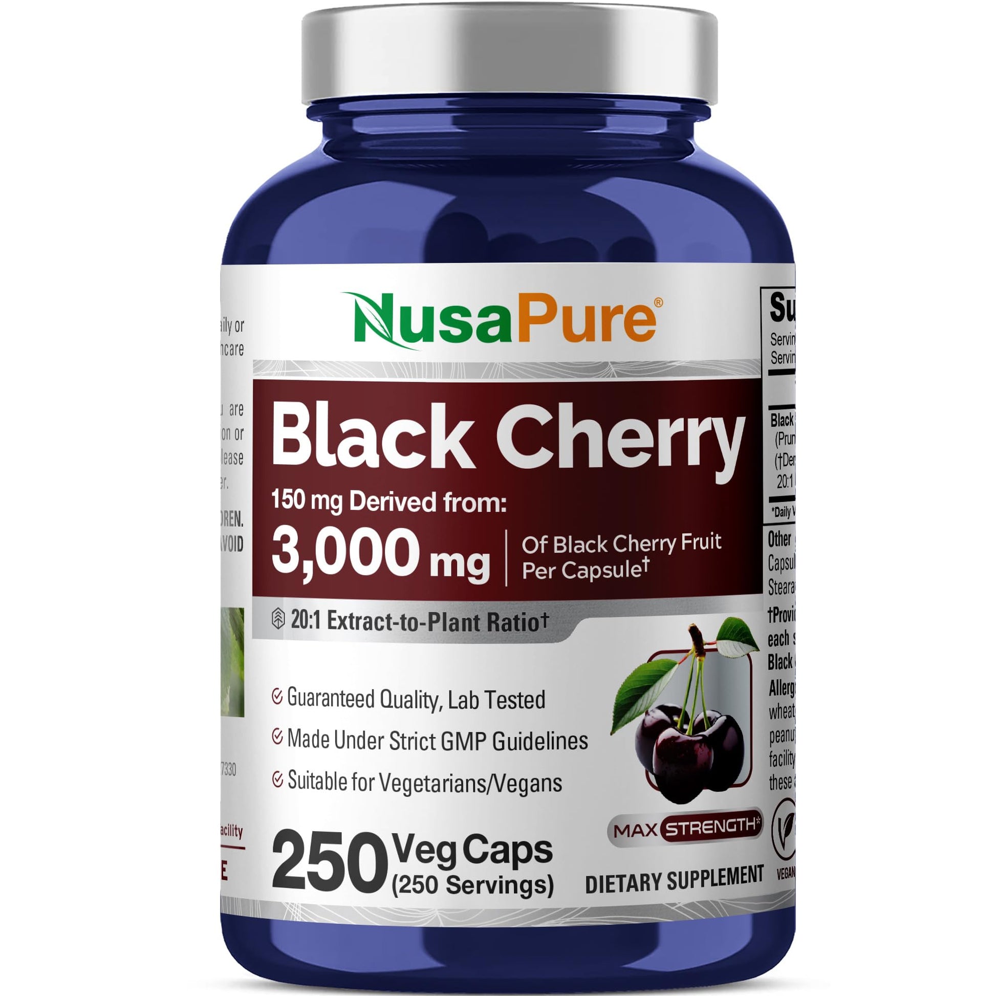 NusaPure Black Cherry Extract 20:1 - Suitable for Vegetarian/Vegan, Non - GMO - 3,000mg 250 Capsules NusaPureAu supplements
