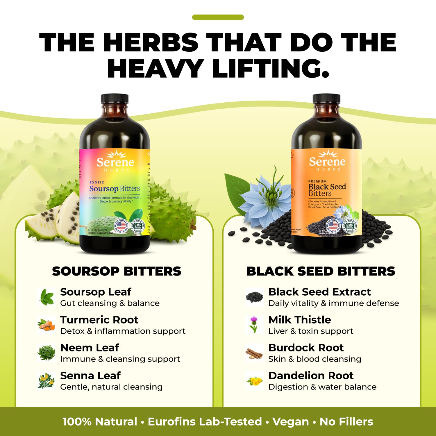 Serene Herbs Soursop Bitters Liquid & Black Seed Bundle – Organic Herbal Guanabana, 32 Servings