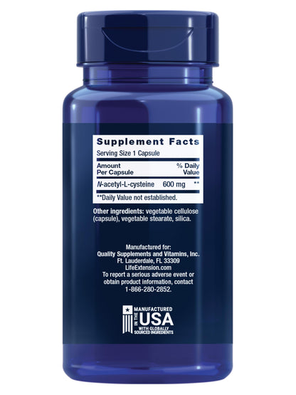 Life Extension N-Acetyl-L-Cysteine (NAC), Immune, Respiratory, Liver Health, NAC 600 mg, Potent antioxidant Support Life ExtensionUS supplements