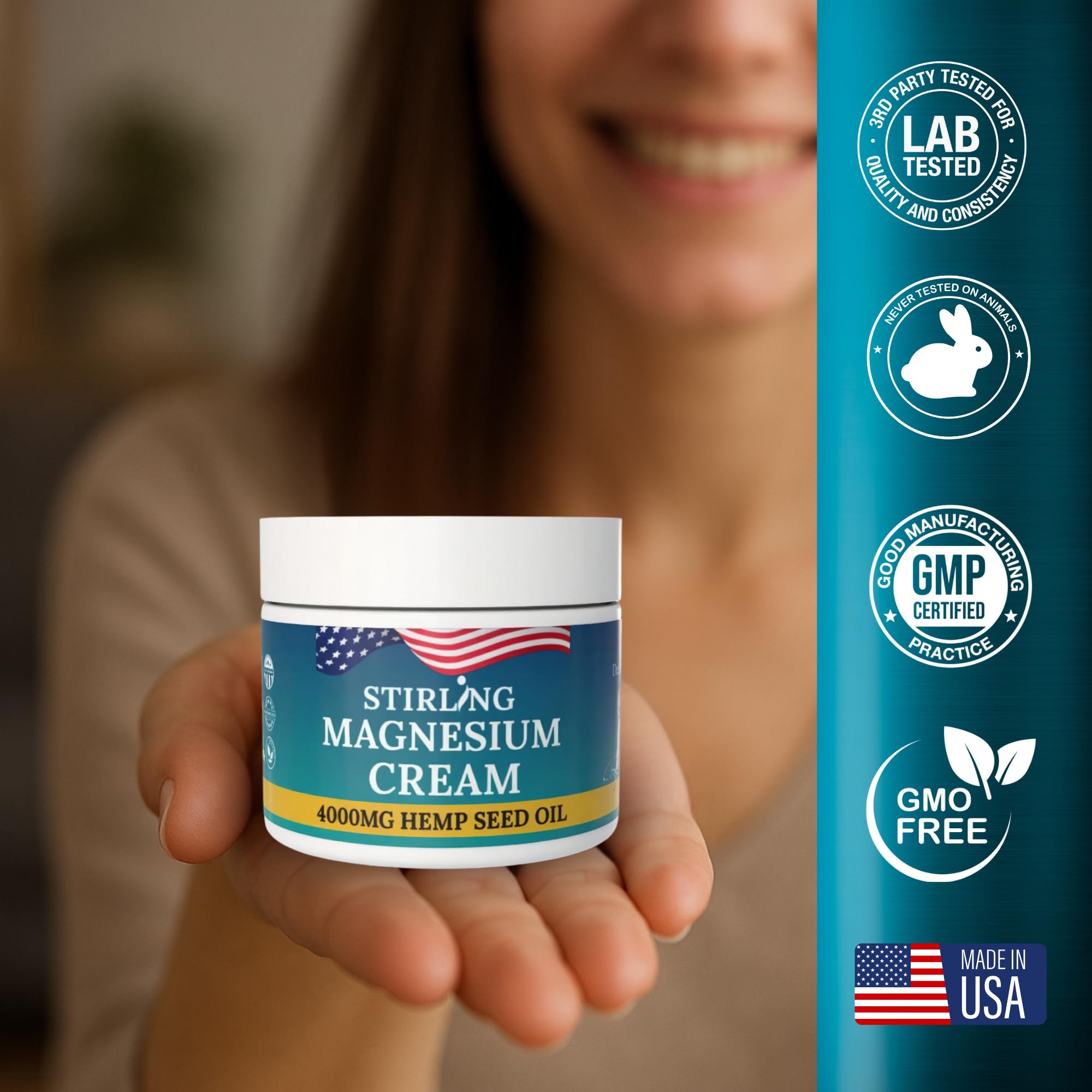 STIRLING Magnesium Cream - 4000mg Hemp Seed Oil + Magnesium & Arnica - Supports Joint Mobility, Muscle Comfort & Back Function - Made in USA with Premium Ingredients STIRLINGAu supplements