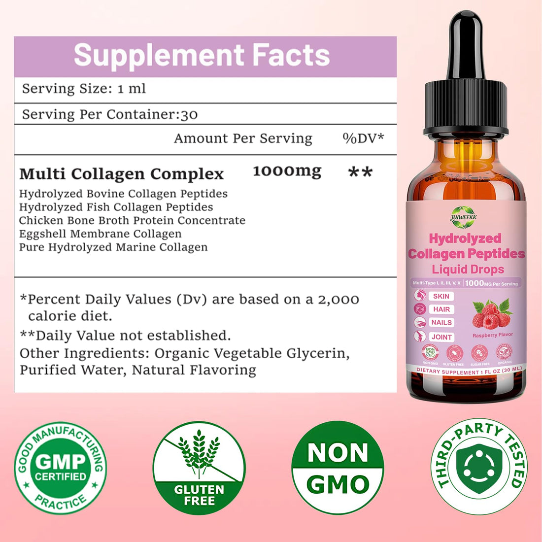 JUIWEFKK Hydrolyzed Collagen Peptides Liquid Organic Collagen Complex w. Biotin, Vitamin C & Hyaluronic Acid, Liquid Collagen Types I, II, III, IV, V for Hair, Skin, Nails & Joint Healthd JUIWEFKKAu supplements