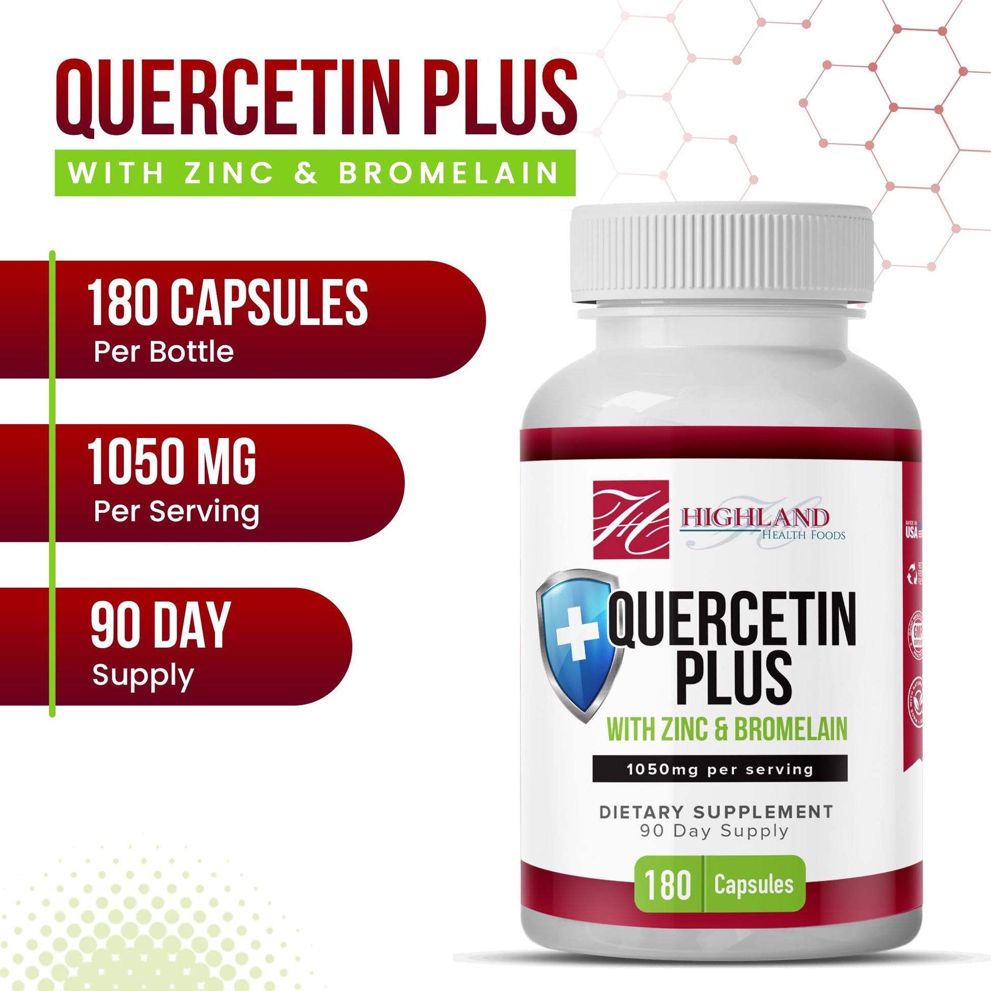 Highland Health Foods Quercetin Plus Bromelain and Zinc 180 Capsules - Immune Support Supplement for Adults, Teens, Seniors - Quercetin with Bromelain for Immune Support Highland Health FoodsAu supplements