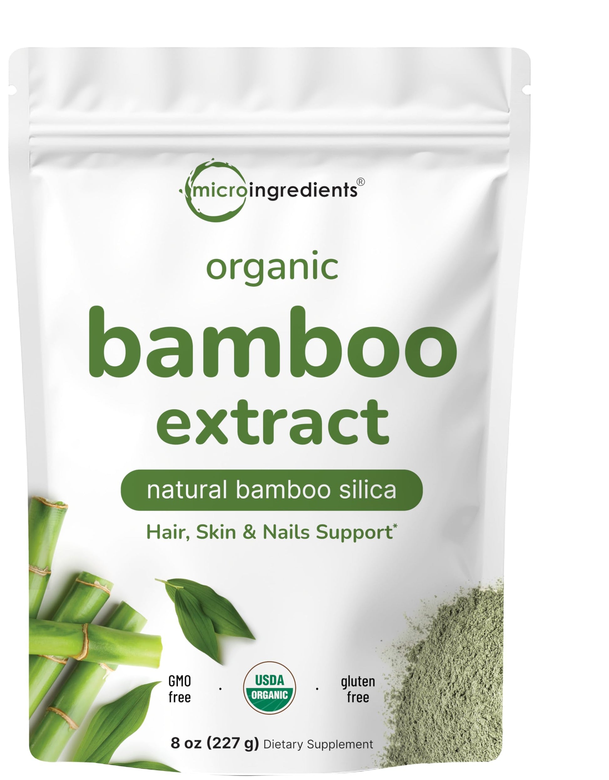 Micro Ingredients Organic Bamboo Extract Powder, 8oz (378 Servings) | Bamboo Plant Silica & Mineral Supplements | Natural Stem & Leaf Extract | Non-GMO, Gluten Free, Vegan Friendly Micro IngredientsAu supplements
