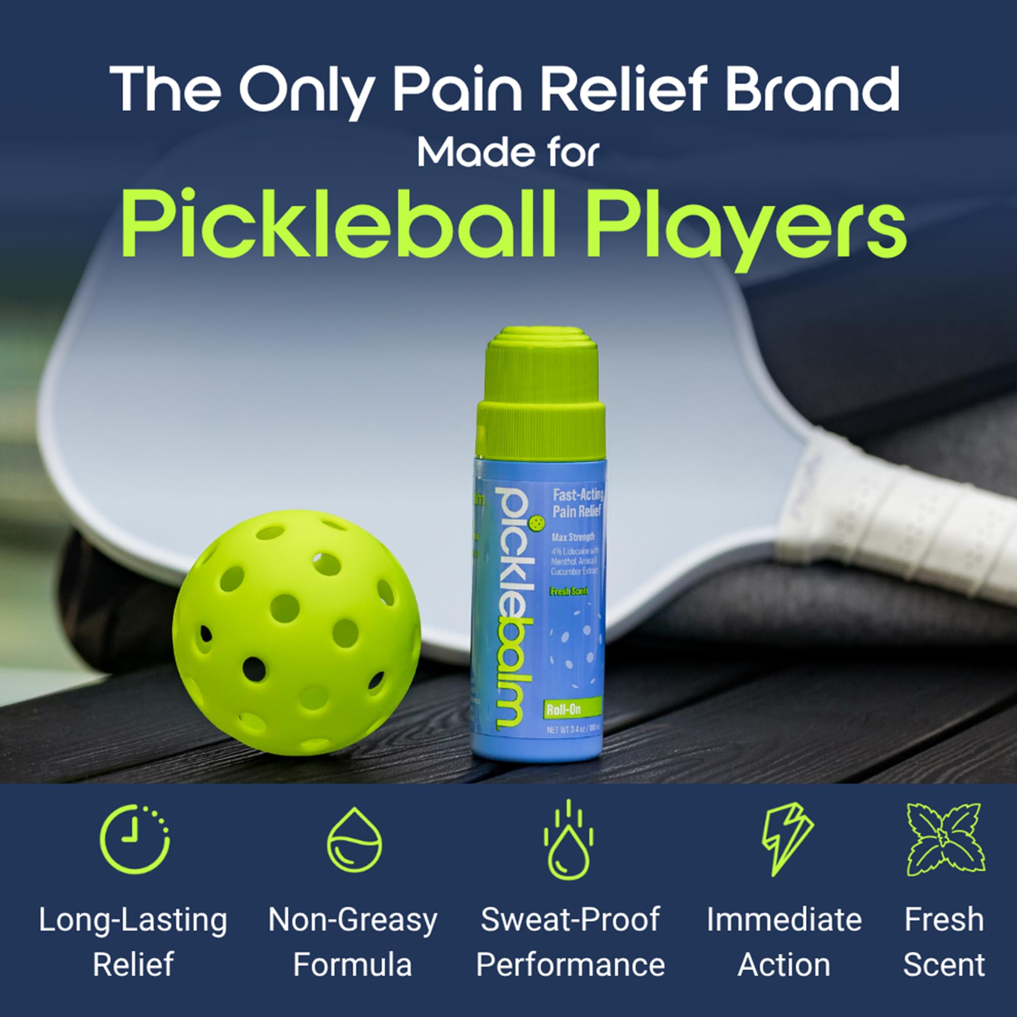 PickleBalm Pickleball In-Game Muscle Pain Relief Roll-On with 4% Lidocaine, Arnica, Menthol, Cucumber Seed Extract for Shoulders, Knees, Wrists, and More, 3.4oz Roll-On Applicator PickleBalmAu supplements