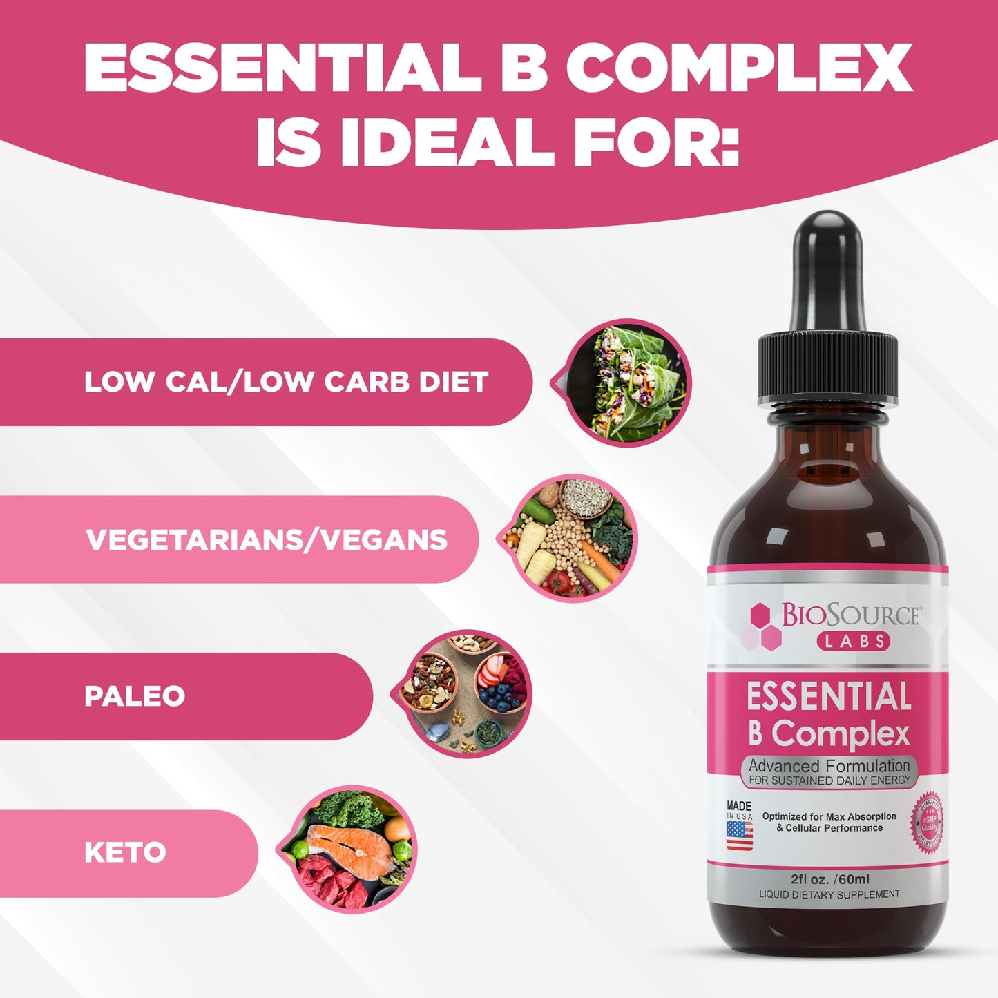 BioSource Labs Essential B Complex - Daily Vegan Vitamin B-Complex Sublingual Liquid BioSource LabsUS supplements