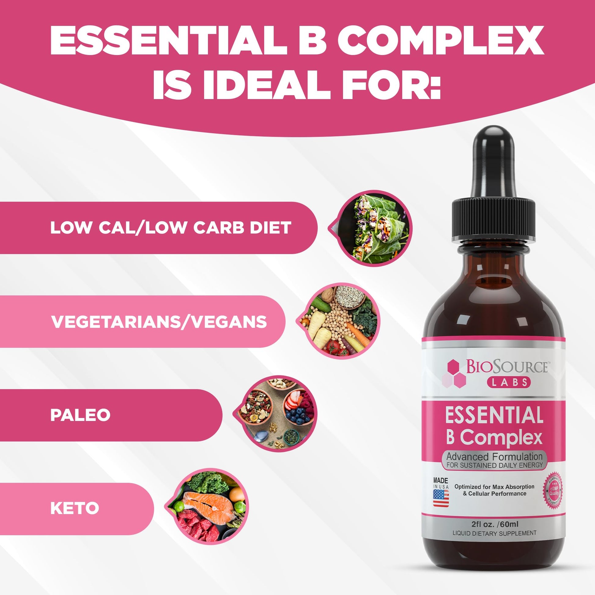 BioSource Labs Essential B Complex - Daily Vegan Vitamin B-Complex Sublingual Liquid BioSource LabsUS supplements