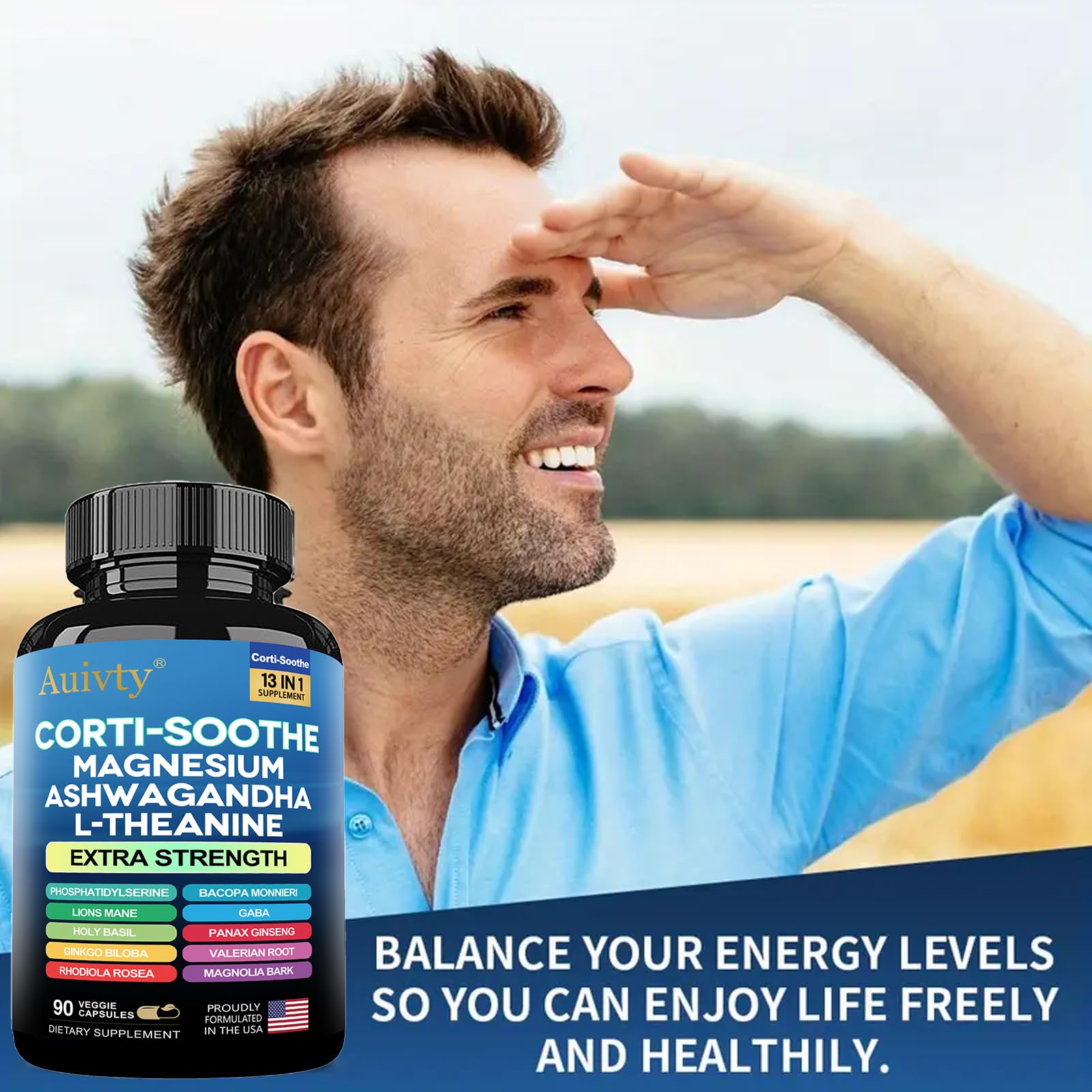 Auivty Cortisol Manager & Adrenal Support - Cortisol Reducer for Stress Relief, Calm & Sleep - 13-in-1 Adaptogen with Ashwagandha & Magnesium - 180 Capsules (2-Pack) AuivtyAu supplements