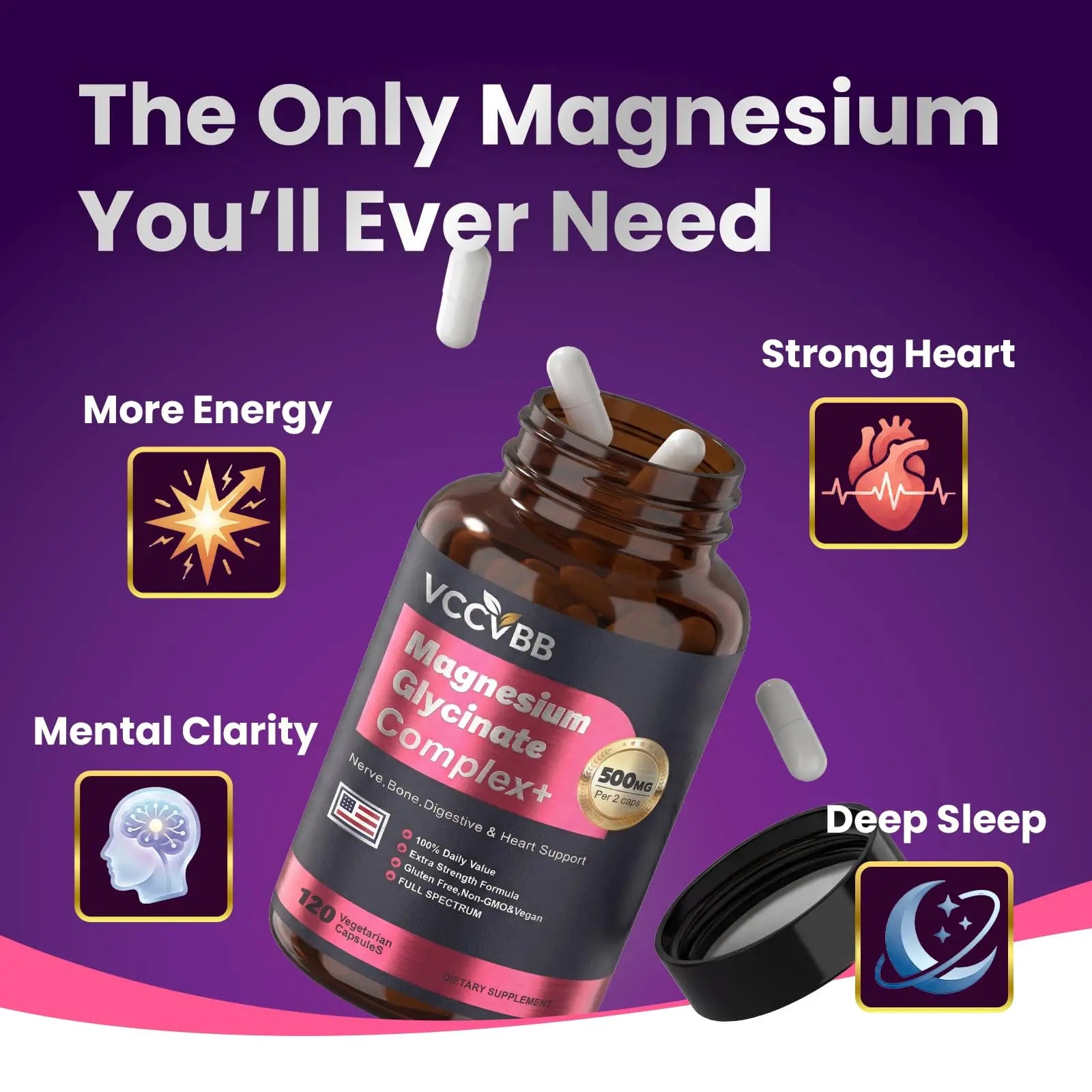 Magnesium Complex, Magnesium Glycinate, Elemental Magnesium Supplement with Taurate, Citrate, Orotate & Aspartate, Supports Muscle Relaxation, Heart Health, Sleep & Energy | Vegan (500mg) VCCVBBnz supplements