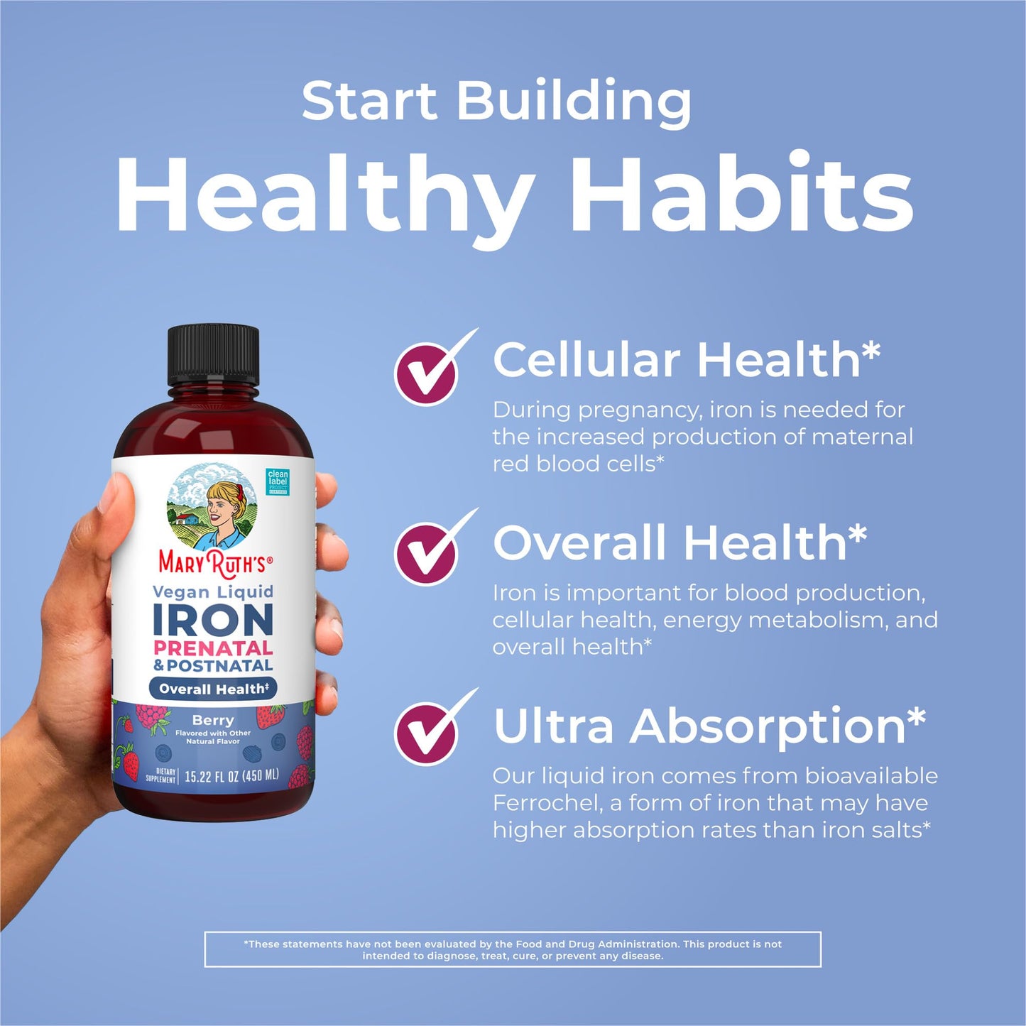 MaryRuth Organics | Liquid Iron Supplement Prenatal & Postnatal for Pregnant & Lactating | Iron Deficiency | Immune Support | Sugar/Gluten Free | Vegan | Non-GMO | 15.22 Fl Oz MARYRUTH'SUS supplements