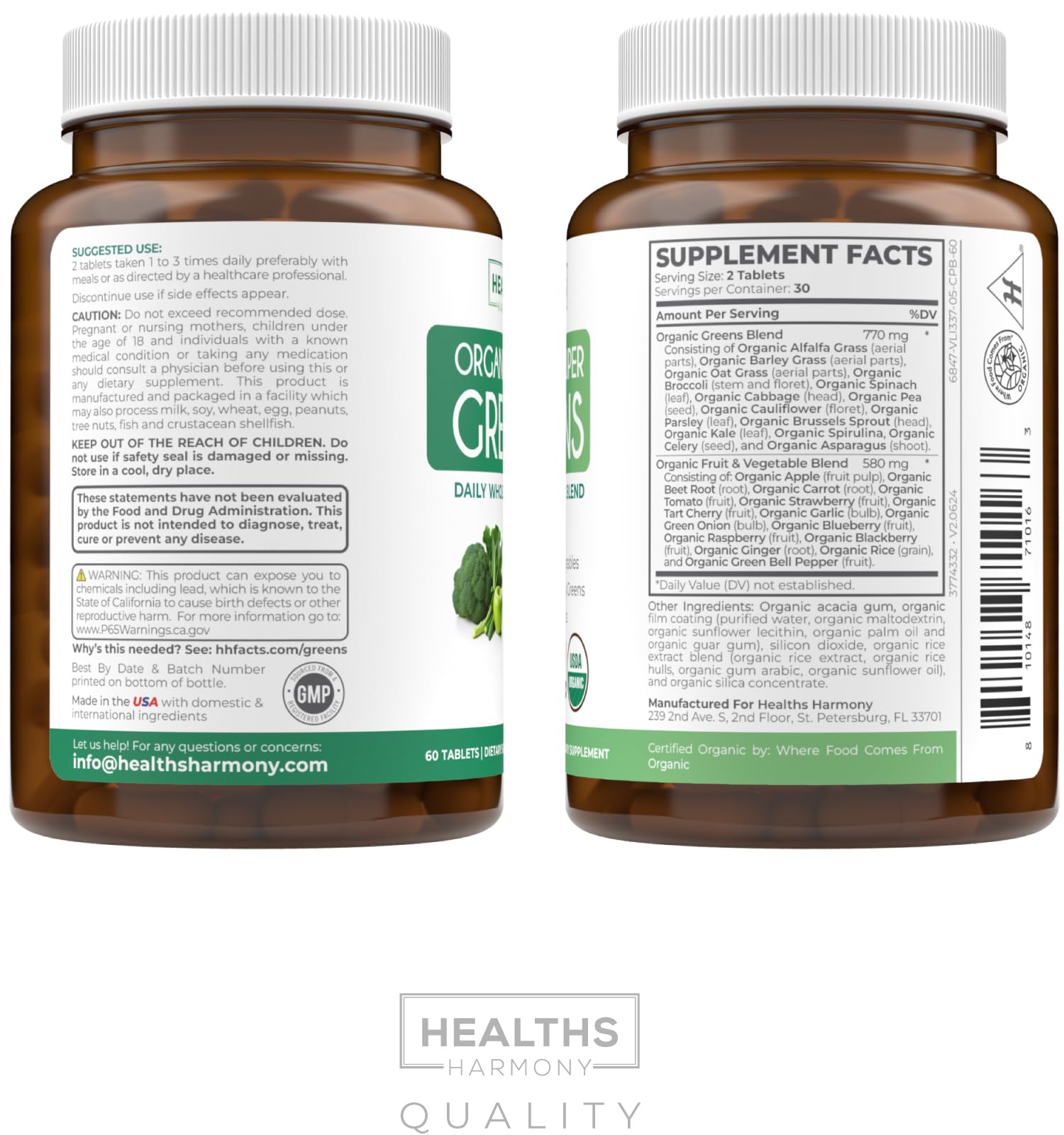 USDA Organic Super Greens Supplement - Organic Greens Fruits and Vegetable Supplement for Adults with 28 Superfood Complex with Superfruits Roots Herbs & More - Vegan & Non-GMO (Up to 1 Month Supply) Healths HarmonyAu supplements