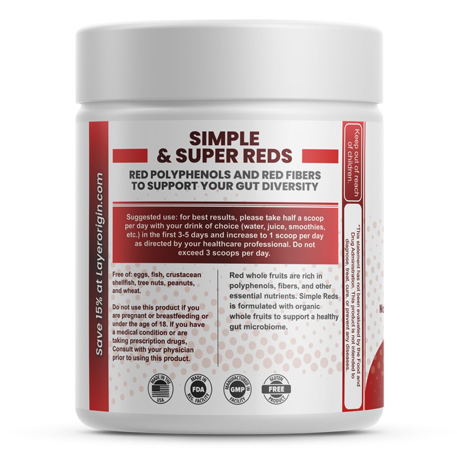 Layer Origin Simple Reds - Organic Red Polyphenols Whole Fruit Powder | Five Real Whole Fruits | 30 Servings Layer OriginAu supplements