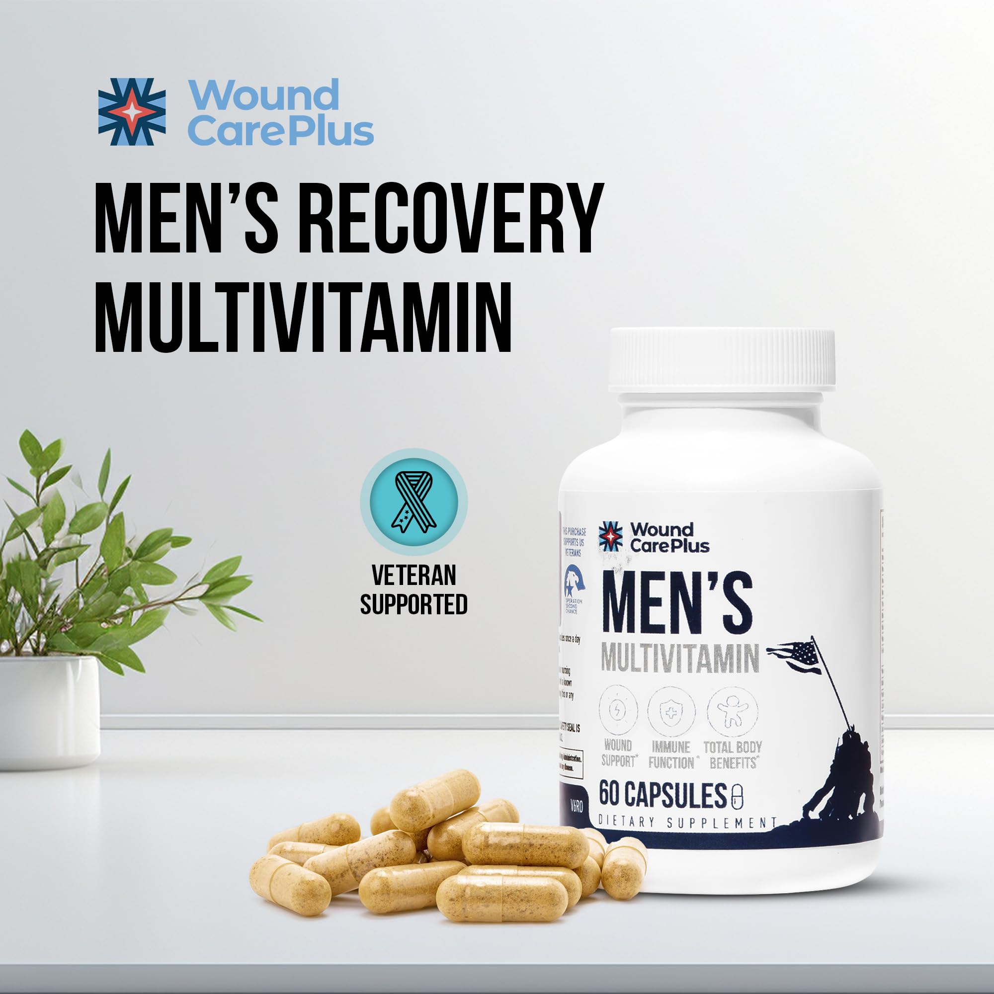Wound Care Plus Men's Multivitamin – Comprehensive Vitamin & Mineral Blend with Vitamins A, B, C, D, E, Zinc – Supports Immune Health, Energy & Skin Wellness – 60 Capsules – Non-GMO, Gluten-Free WOUND CAREPLUSAu supplements