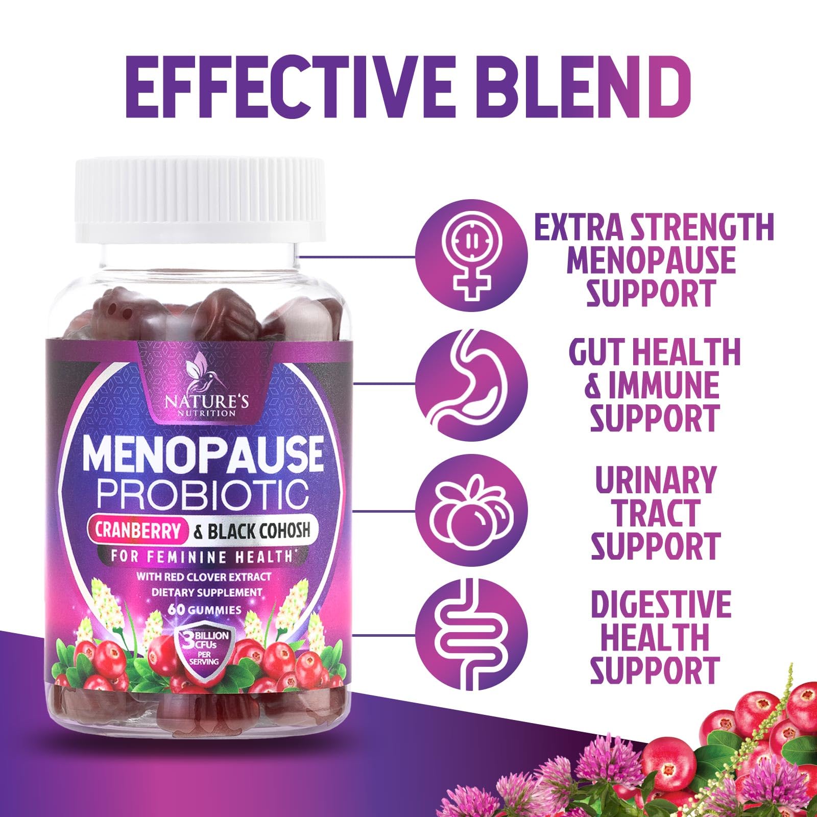 Menopause Supplement Gummies - 3 Billion CFU Women's Probiotics - Advanced Menopause Relief Formula for Women with Black Cohosh & Red Clover - Mild Hot Flashes & Night Sweats Support - 60 Gummies Nature's NutritionAu supplements
