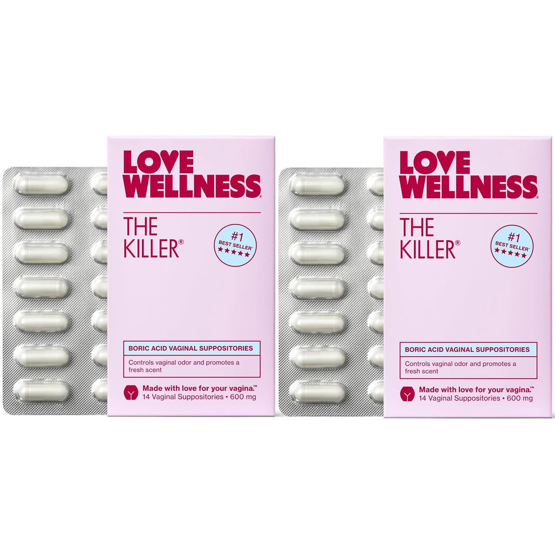 Love Wellness The Killer | 600mg Boric Acid Vaginal Suppositories | Balances pH & Supports Odor Control, a Healthy Vaginal Balance | Fast-Acting & Fragrance-Free | Gentle & Effective | 28 Ct Love WellnessUS supplements