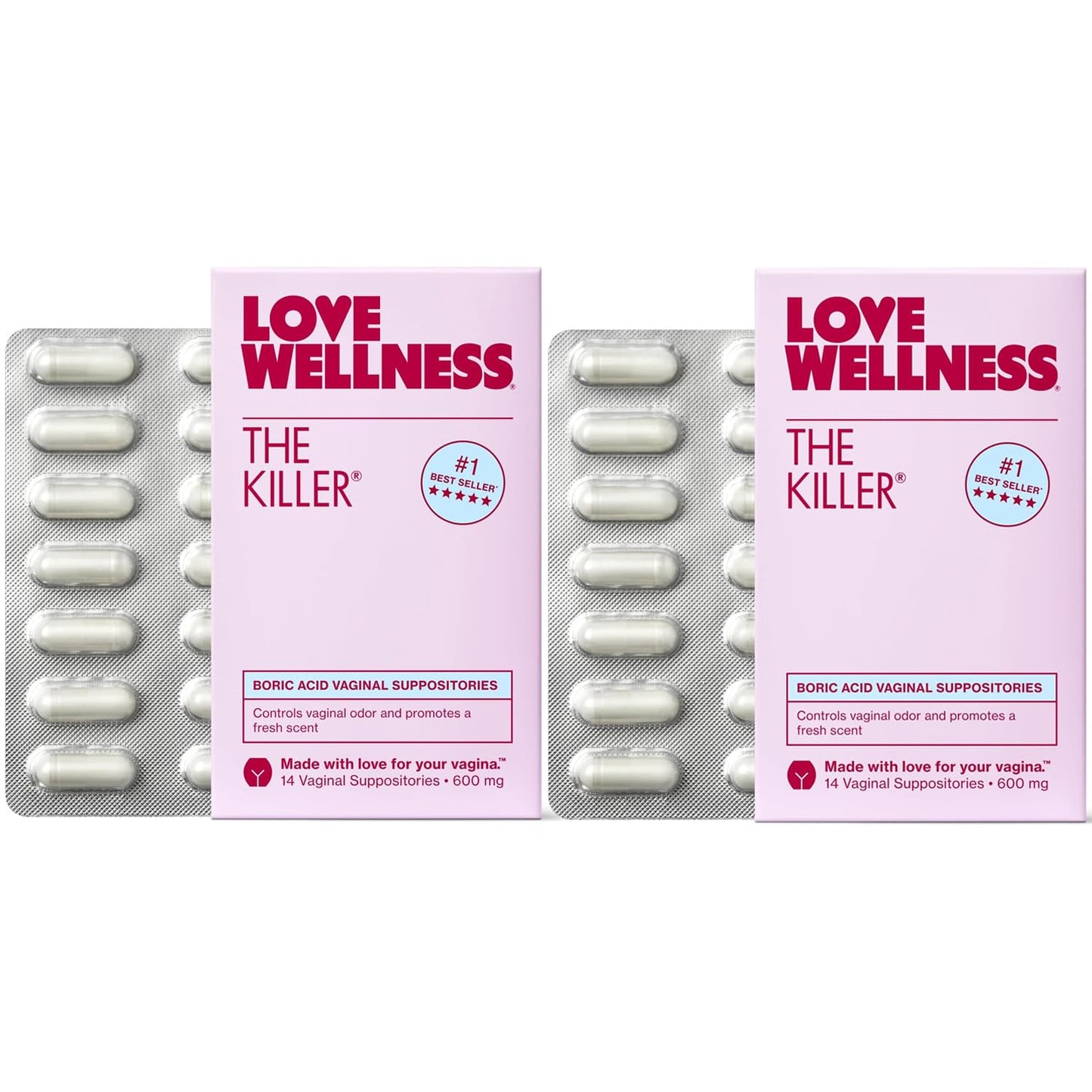 Love Wellness The Killer | 600mg Boric Acid Vaginal Suppositories | Balances pH & Supports Odor Control, a Healthy Vaginal Balance | Fast-Acting & Fragrance-Free | Gentle & Effective | 28 Ct Love WellnessUS supplements
