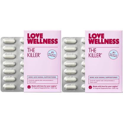 Love Wellness The Killer | 600mg Boric Acid Vaginal Suppositories | Balances pH & Supports Odor Control, a Healthy Vaginal Balance | Fast-Acting & Fragrance-Free | Gentle & Effective | 28 Ct Love WellnessUS supplements