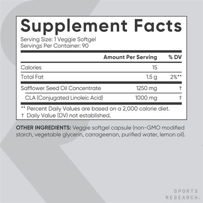 Sports Research Vegan CLA - 1250mg with Active Conjugated Linoleic Acid for Men Sports ResearchUS supplements