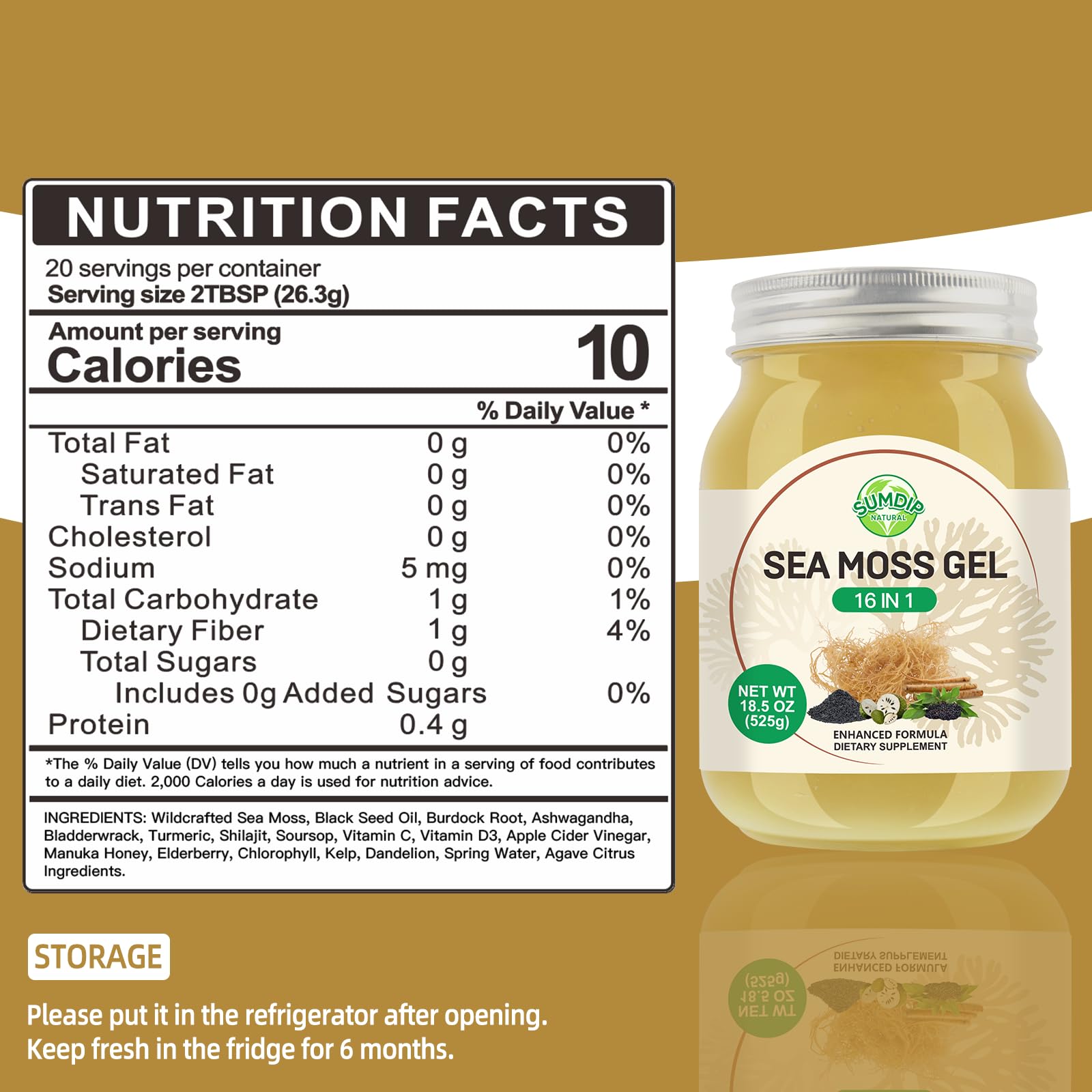 Sea Moss Gel - 18.5 oz Irish Seamoss Gel with Black Seed Oil and Ashwagandha, 16 in 1 Vegan Superfood Rich in Vitamins & Minerals, Raw Wildcrafted Seamoss for Immune & Digestion Support, Original SumDIPAu supplements
